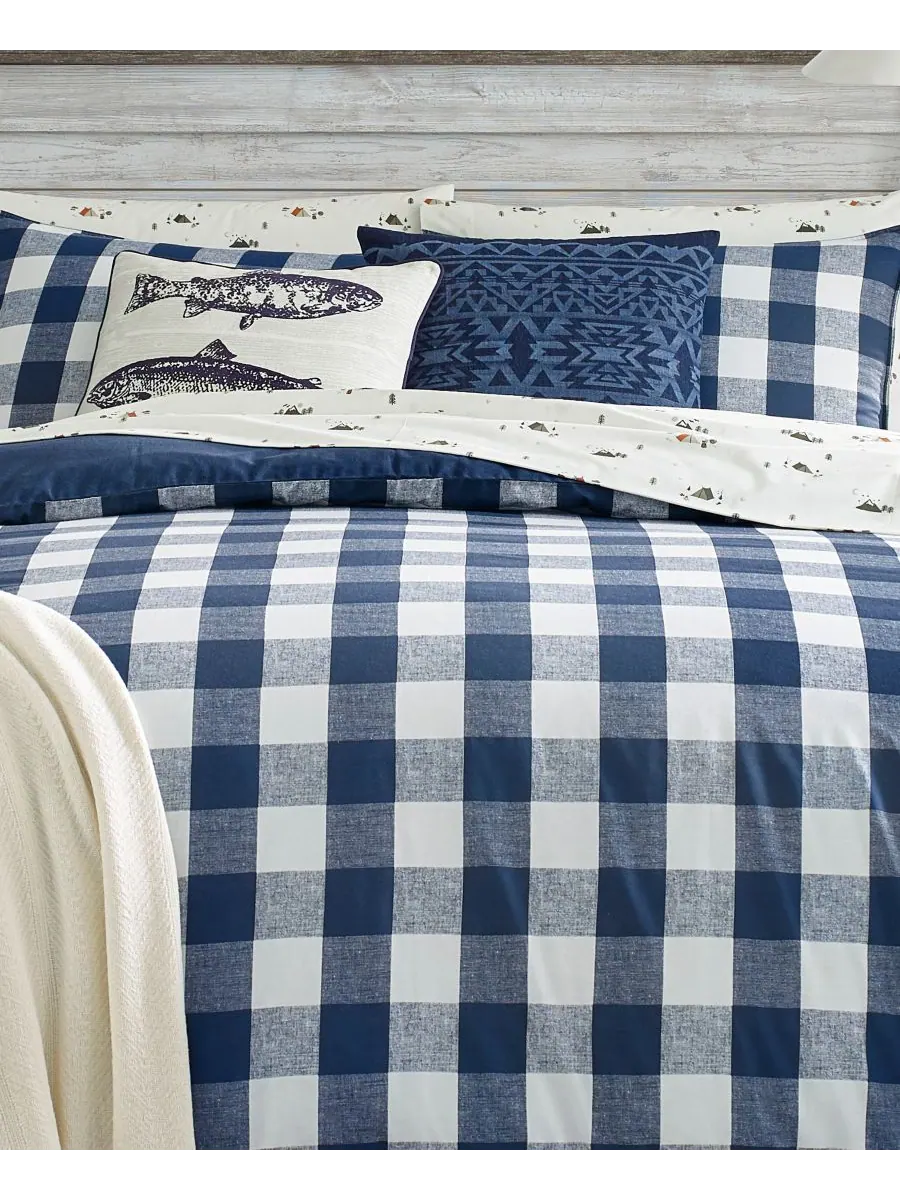 Комплект постельного белья Lakehouse Plaid из 3 предметов, размер Twin Eddie Bauer — изображение 3 из 5, синий