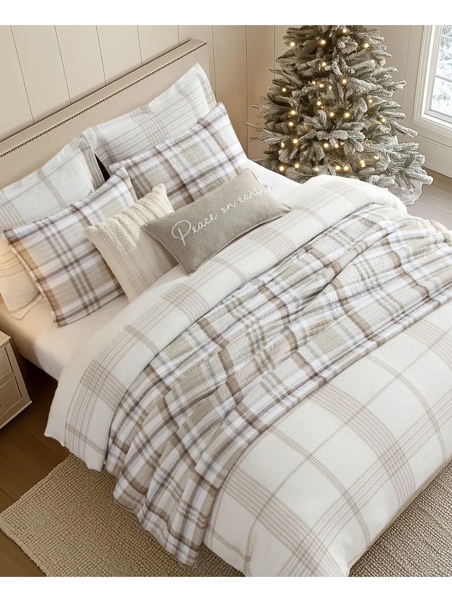 Комплект постельного белья Home Waffle Plaid, 2 предмета, размер Twin Levtex — изображение 3 из 7, тауп