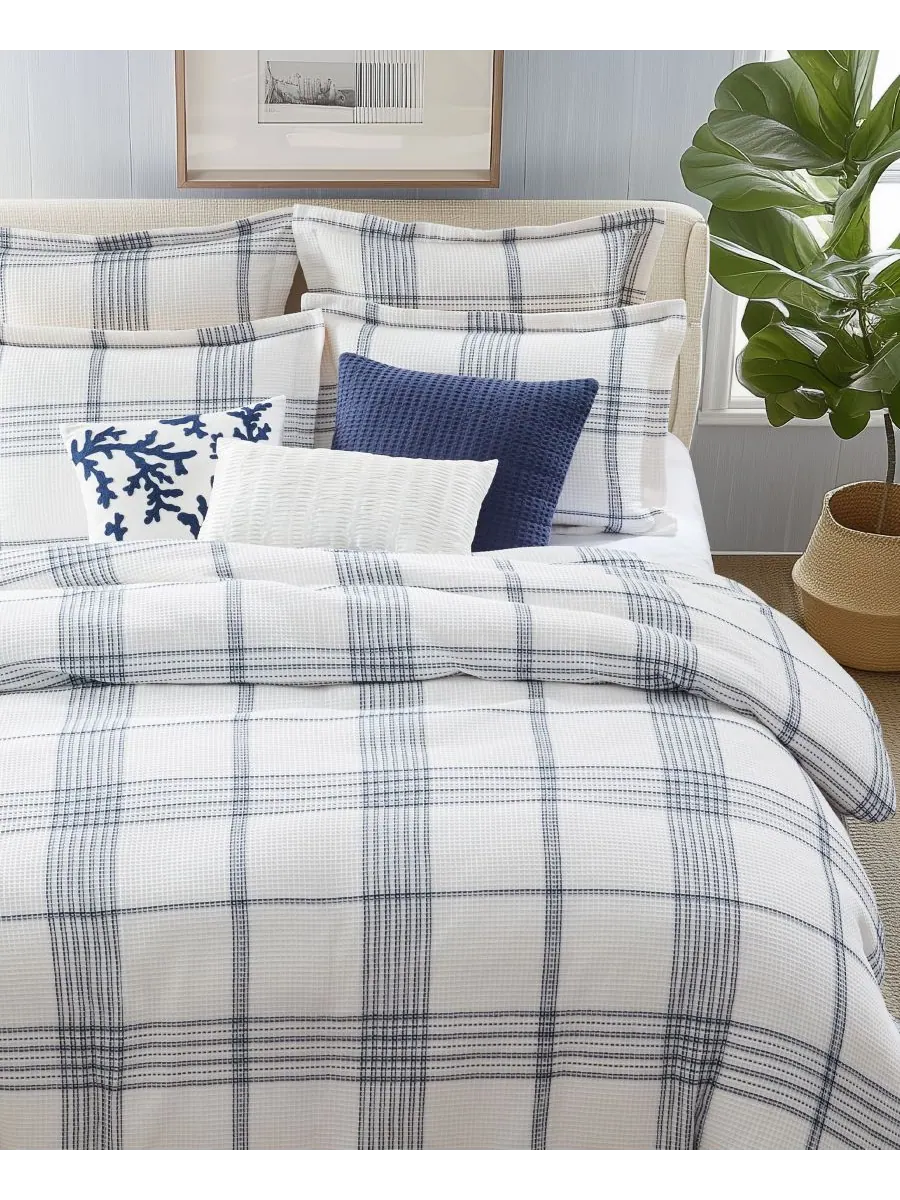 Комплект постельного белья Home Waffle Plaid, 2 предмета, размер Twin Levtex — изображение 3 из 6, темно-синий