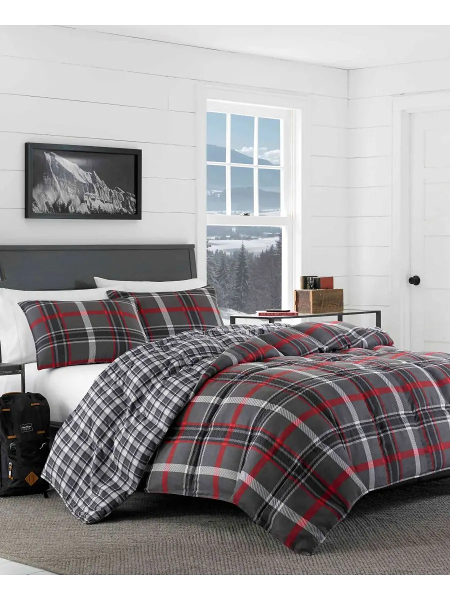 Двустороннее одеяло Willow Plaid из микрозамши, размер Twin Eddie Bauer — изображение 1 из 7, серый
