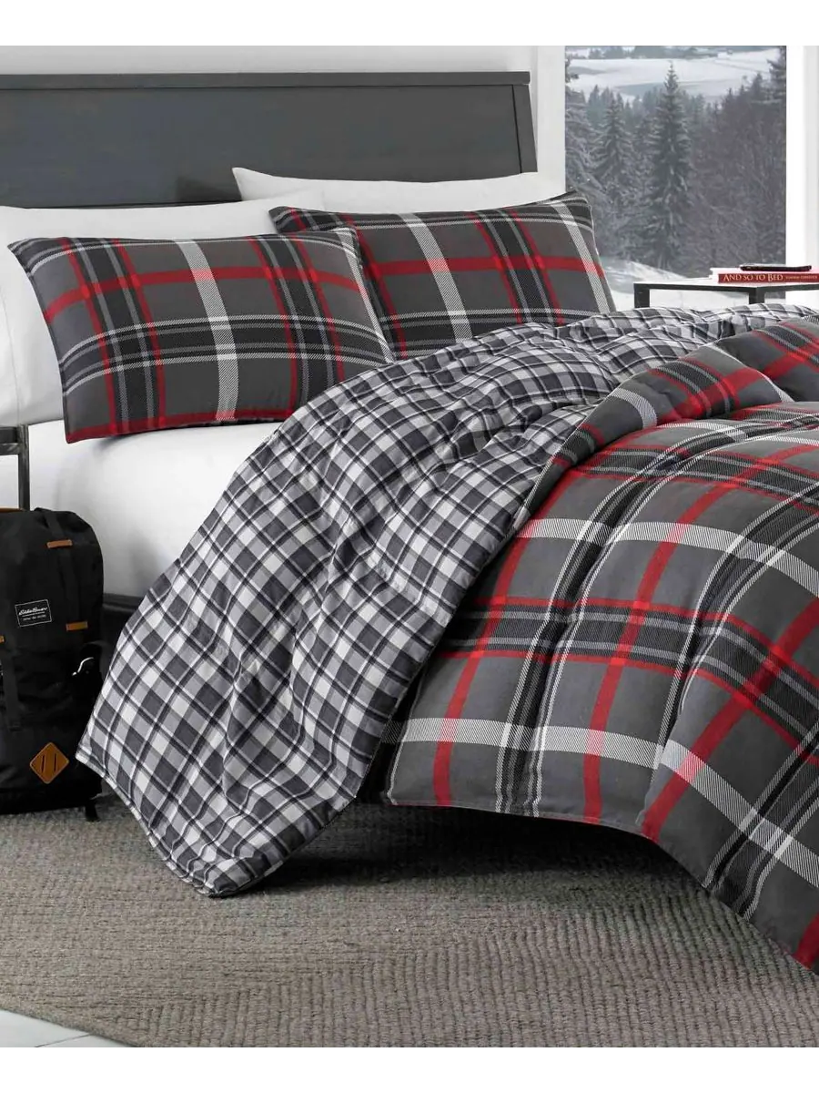 Двустороннее одеяло Willow Plaid из микрозамши, размер Twin Eddie Bauer — изображение 2 из 7, серый