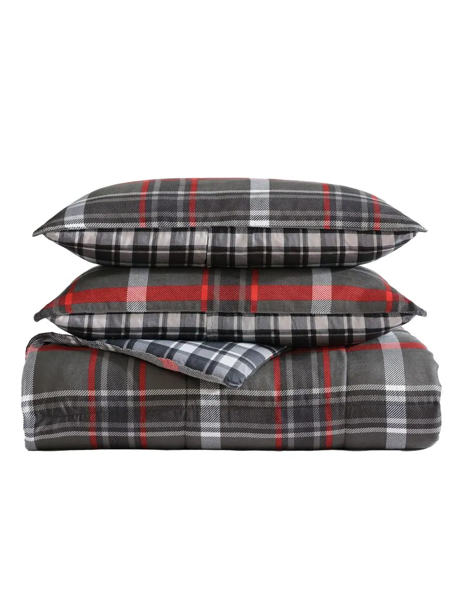 Двустороннее одеяло Willow Plaid из микрозамши, размер Twin Eddie Bauer — изображение 3 из 7, серый