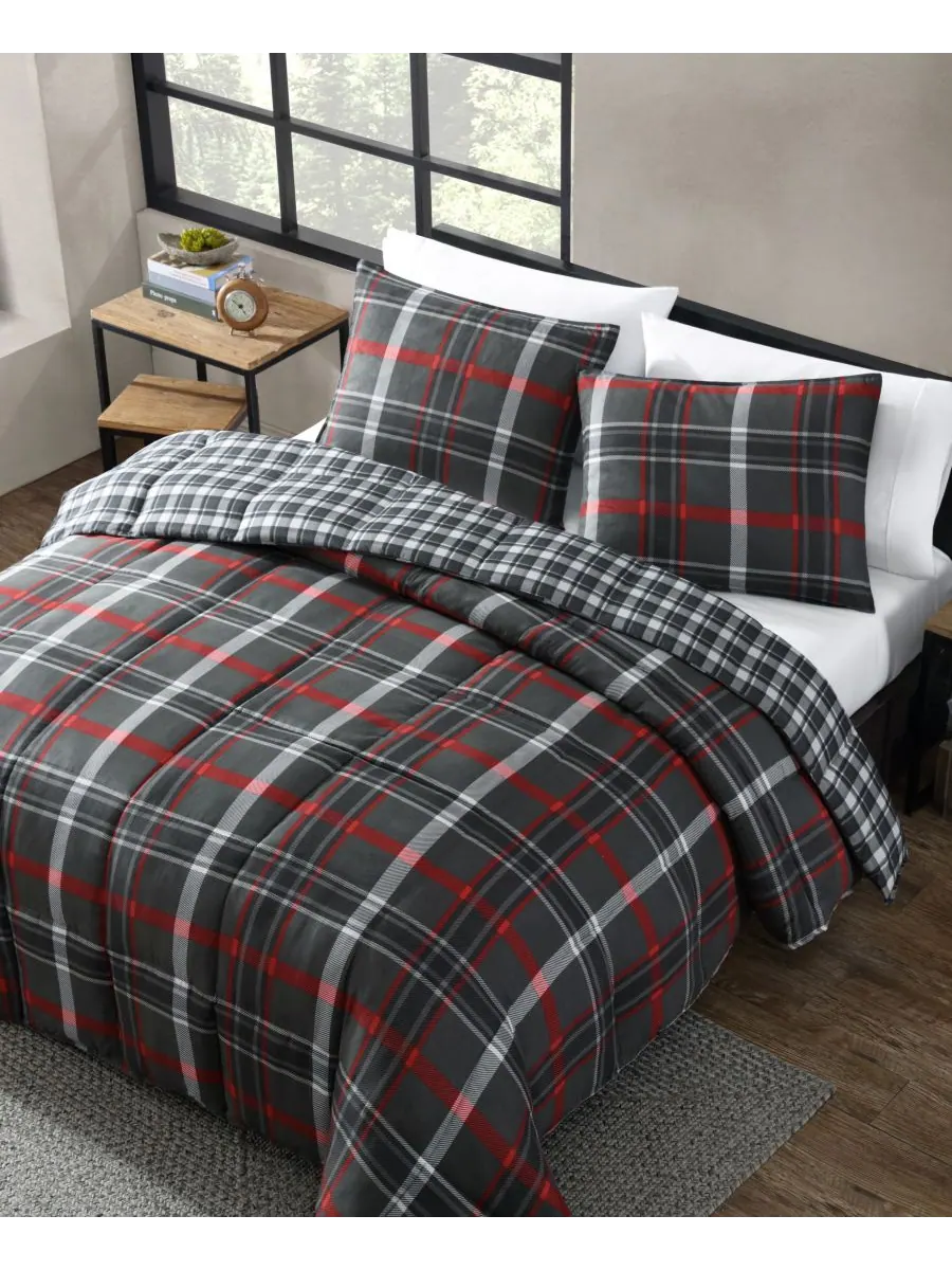 Двустороннее одеяло Willow Plaid из микрозамши, размер Twin Eddie Bauer — изображение 5 из 7, серый