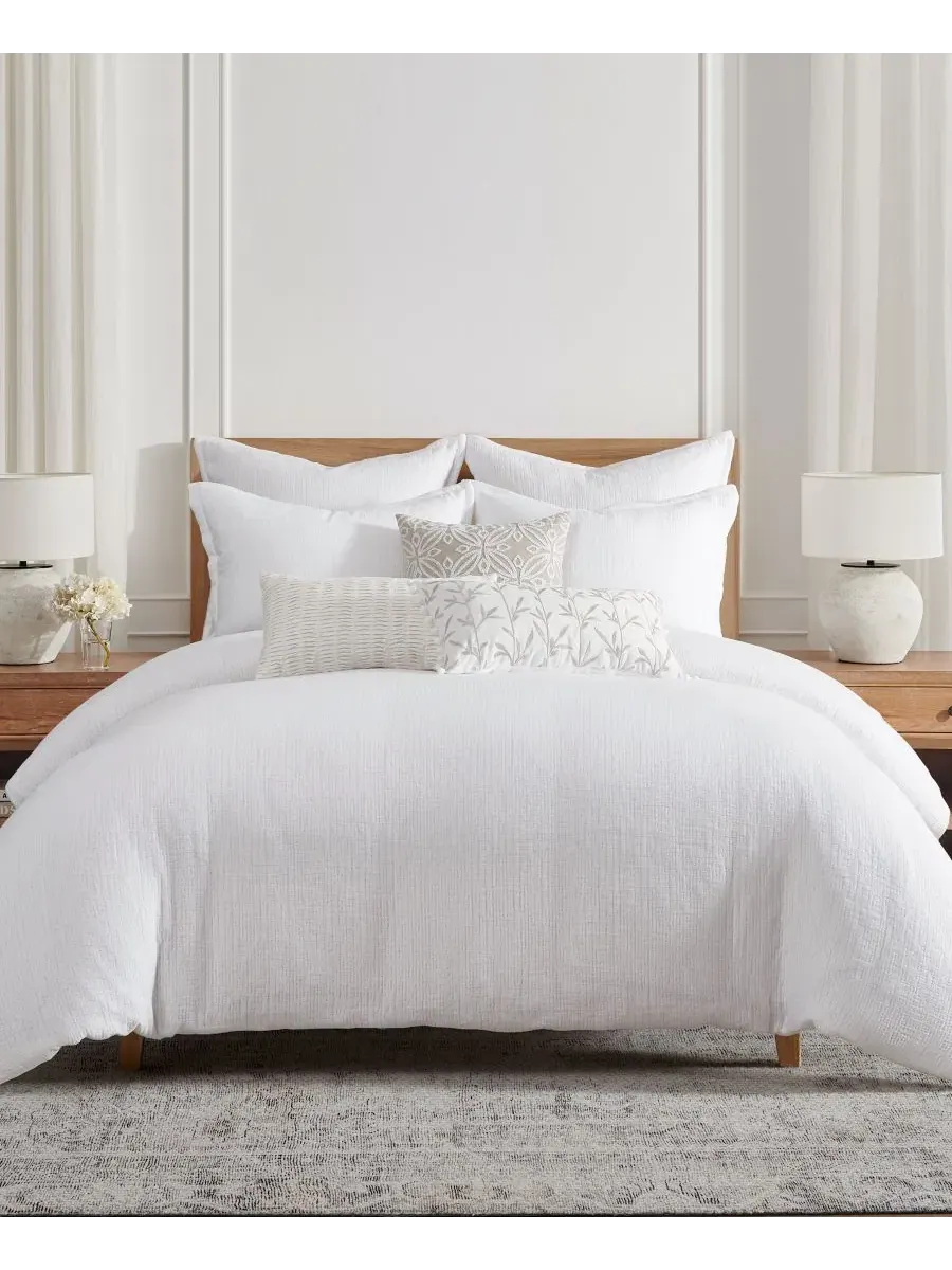 Комплект стеганого хлопкового пододеяльника с текстурой Matelasse, 3 предмета, Queen Levtex Home — изображение 2 из 9, белый