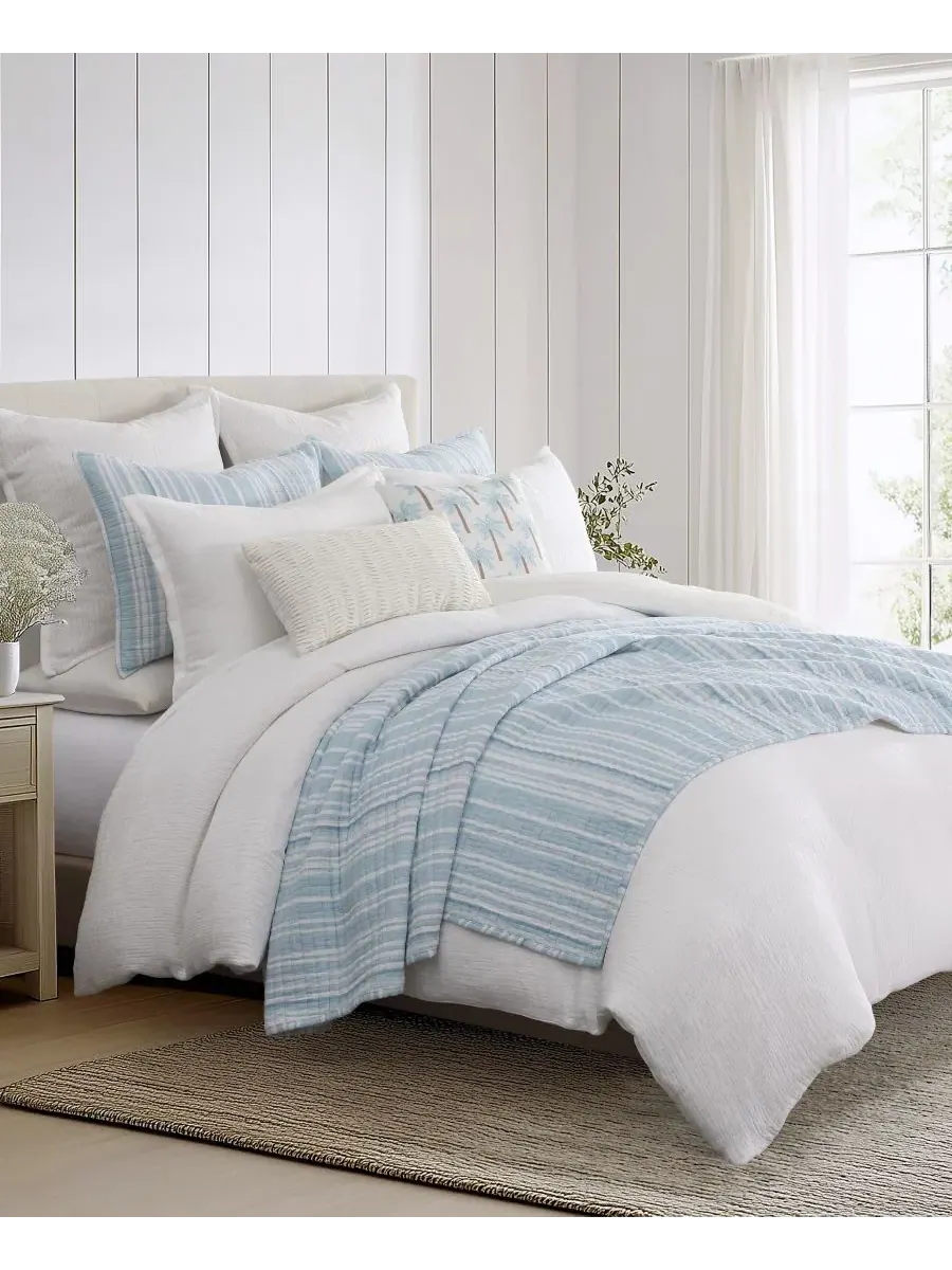 Комплект стеганого хлопкового пододеяльника с текстурой Matelasse, 3 предмета, Queen Levtex Home — изображение 4 из 9, белый