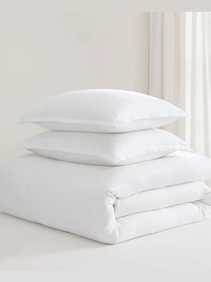 Комплект стеганого хлопкового пододеяльника с текстурой Matelasse, 3 предмета, Queen Levtex Home — изображение 6 из 9, белый