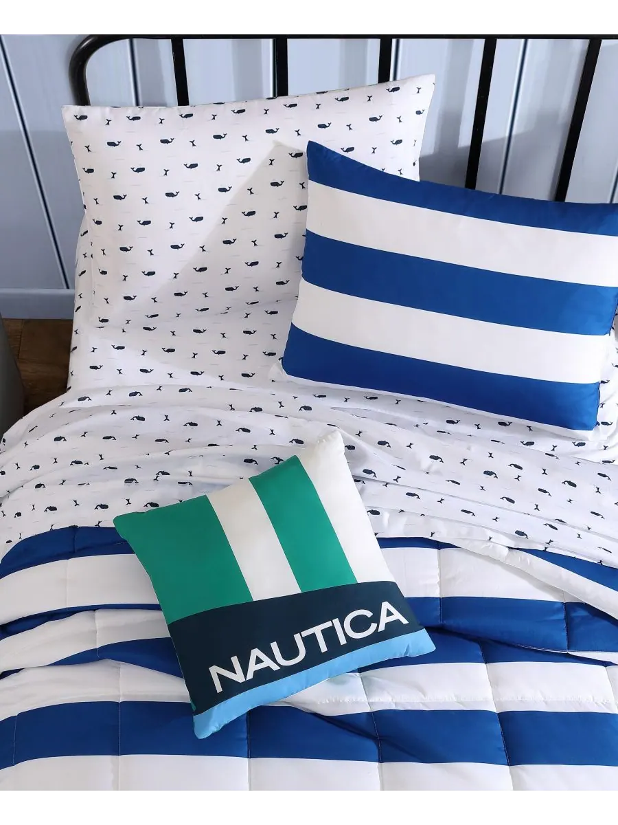 Комплект постельного белья Huck Stripe из микрофибры, 4 предмета, размер Full/Queen Nautica — изображение 3 из 10, синий