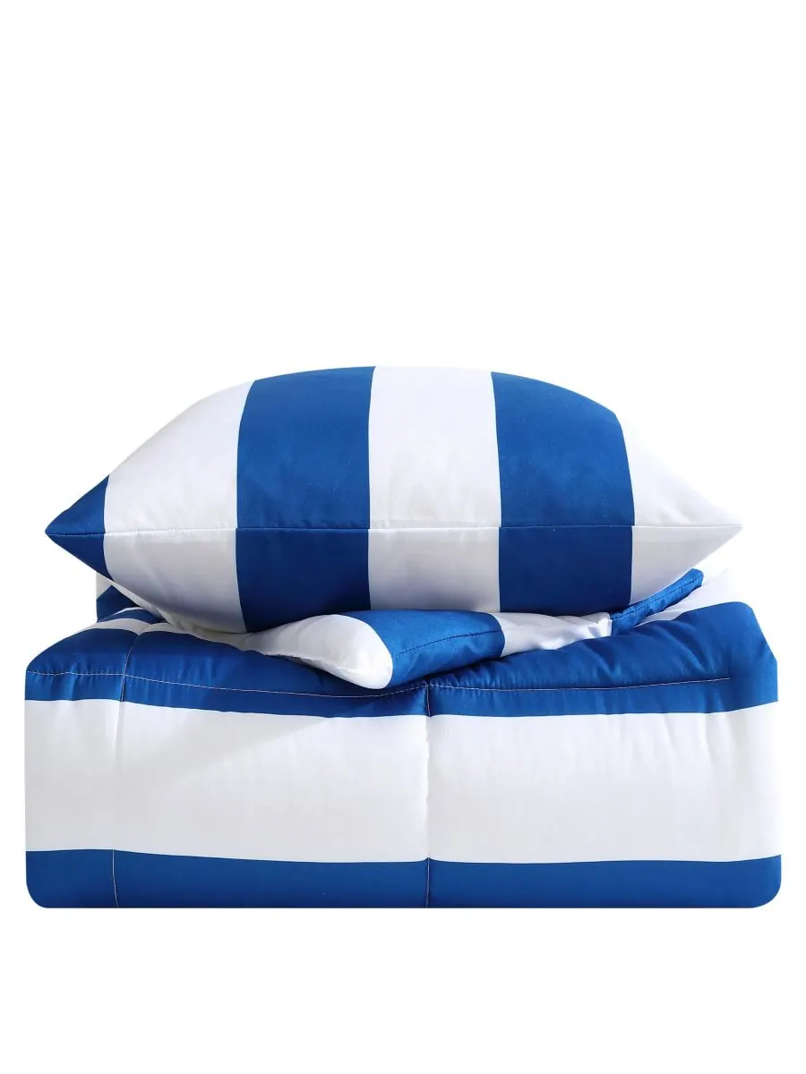 Комплект постельного белья Huck Stripe из микрофибры, 4 предмета, размер Full/Queen Nautica — изображение 6 из 10, синий