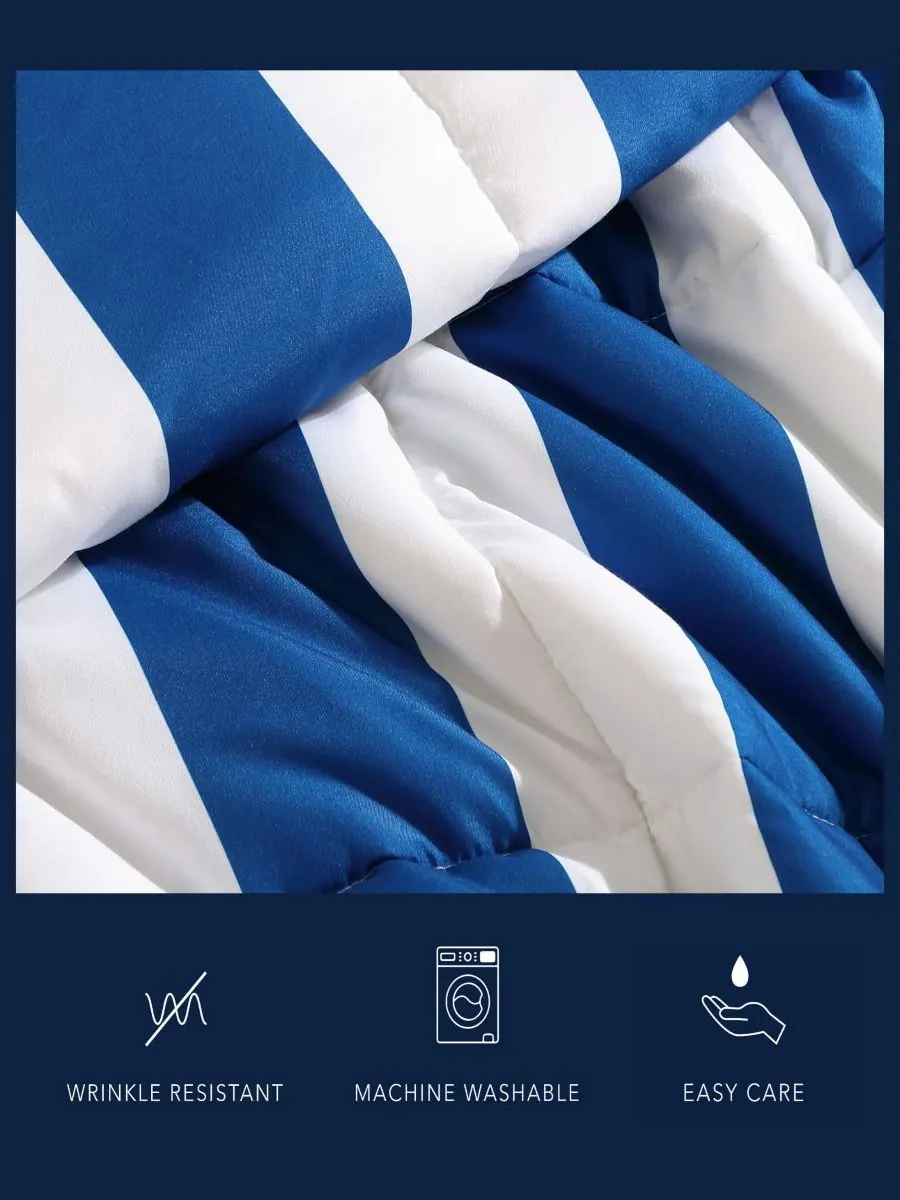 Комплект постельного белья Huck Stripe из микрофибры, 4 предмета, размер Full/Queen Nautica — изображение 9 из 10, синий