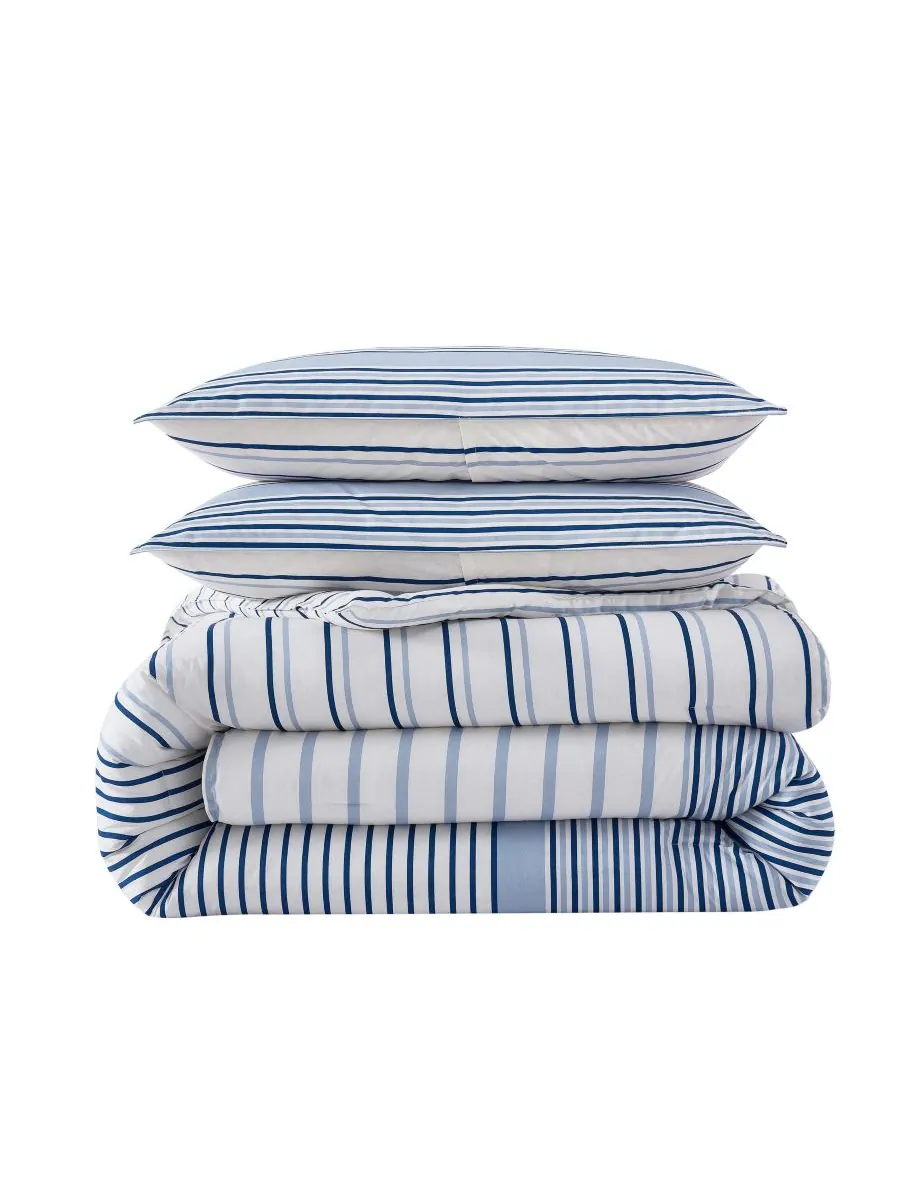 Комплект постельного белья Cooper Stripe из хлопка, двусторонний, 2 предмета, размер Twin Eddie — изображение 7 из 9, синий