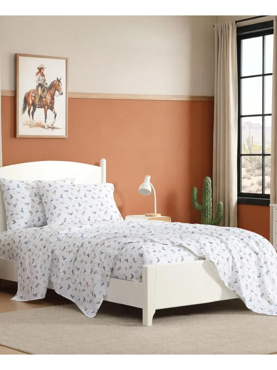 Комплект постельного белья из микрофибры с принтом Rodeo Star Wrangler Kids — изображение 4 из 7, белый синий