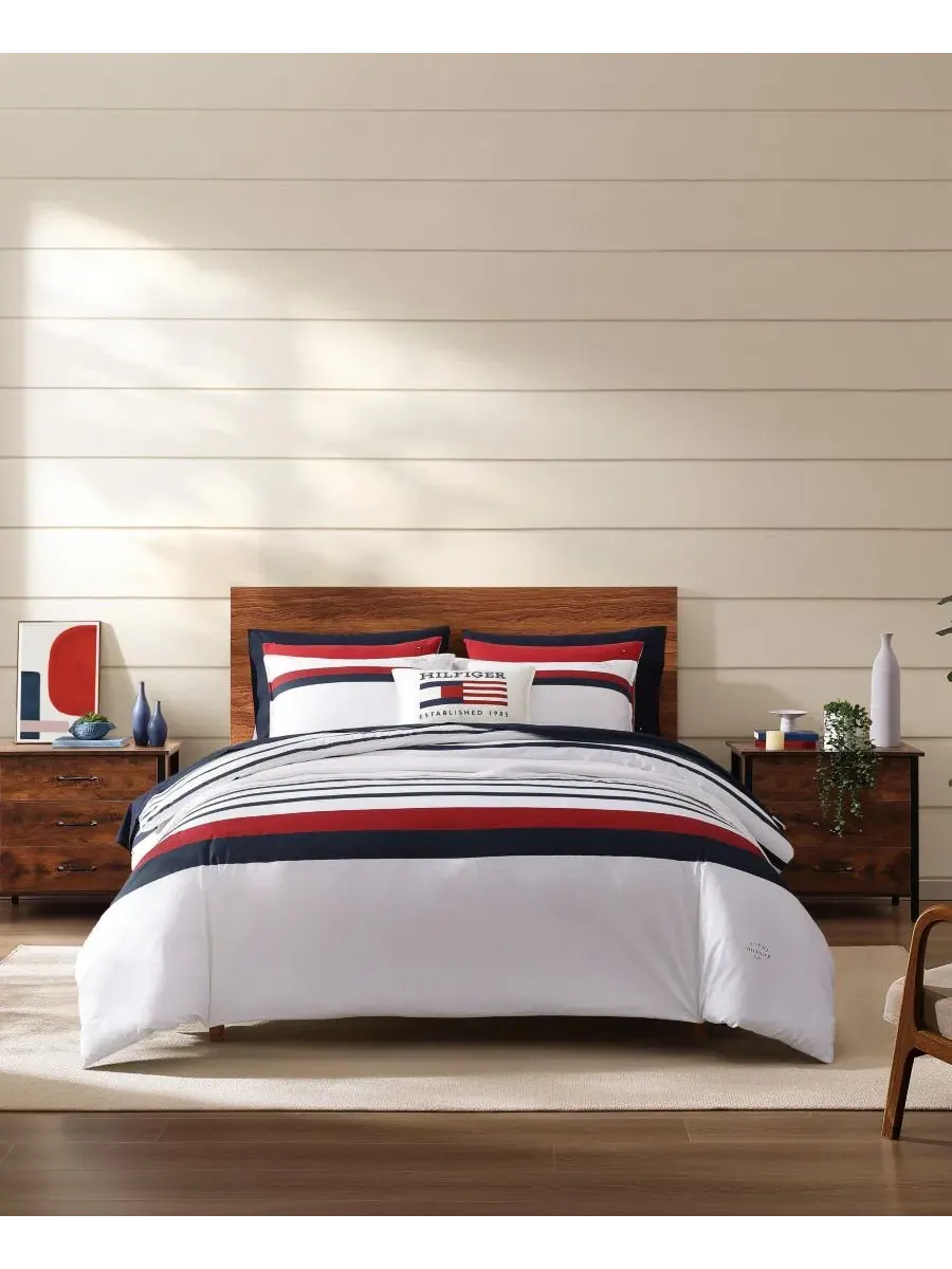 Комплект стеганых одеял Classic Stripe 3-Piece Tommy Hilfiger — изображение 9 из 10, синий красный белый