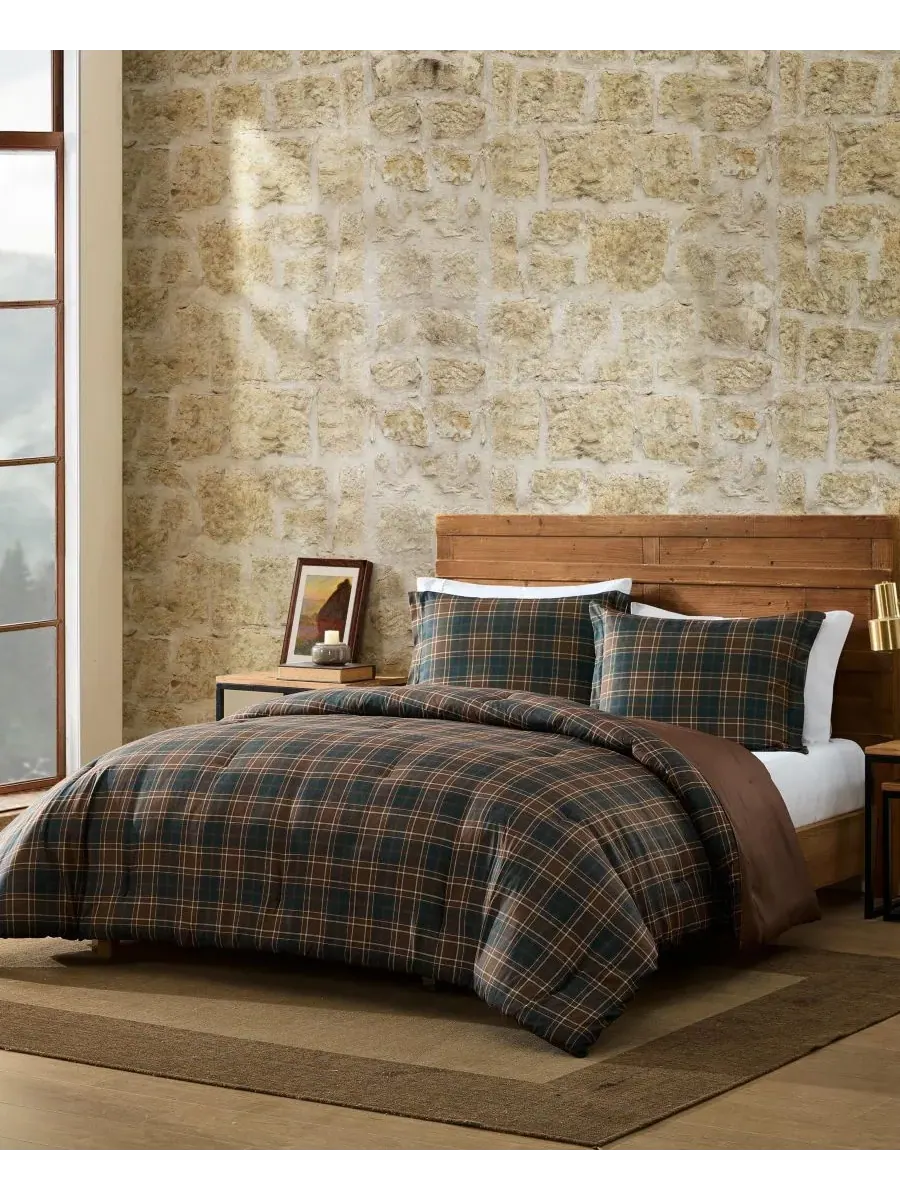 Комплект постельного белья Huntley Plaid Microfiber из 2 предметов, размер Twin Eddie Bauer — изображение 2 из 8, коричневый
