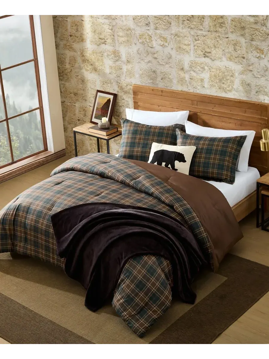 Комплект постельного белья Huntley Plaid Microfiber из 2 предметов, размер Twin Eddie Bauer — изображение 3 из 8, коричневый