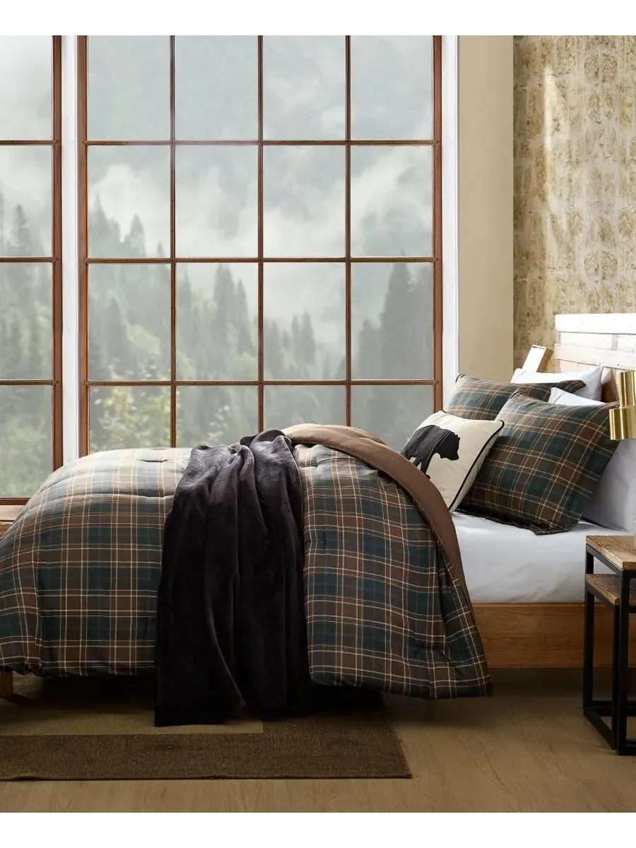 Комплект постельного белья Huntley Plaid Microfiber из 2 предметов, размер Twin Eddie Bauer — изображение 4 из 8, коричневый