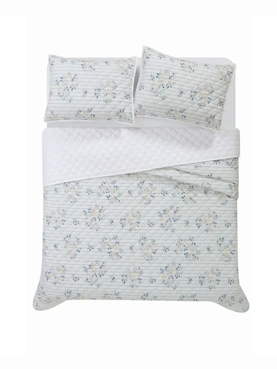 Комплект стеганого одеяла Emma Floral, 3 предмета, Full/Queen Cottage Classics — изображение 3 из 5, синий