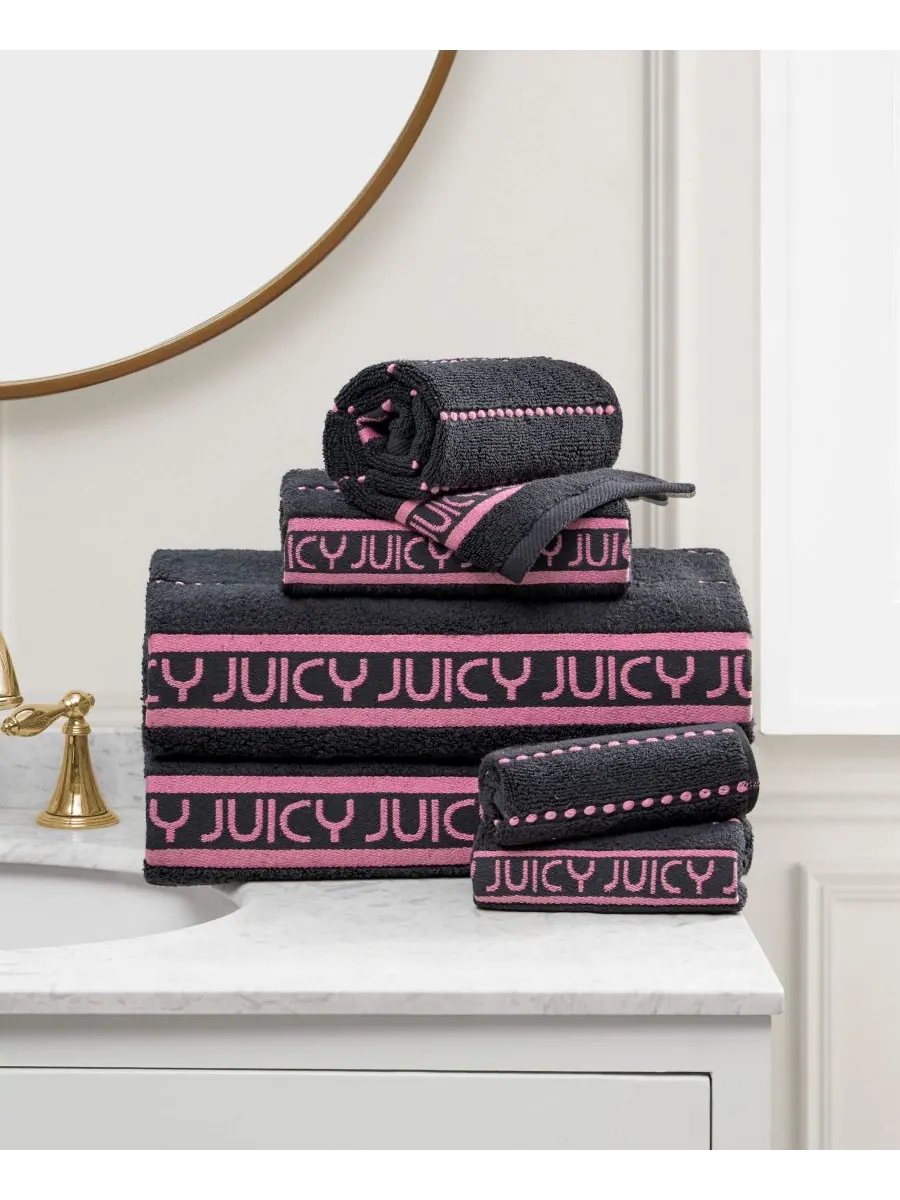 Набор из 6 банных полотенец из хлопка в полоску Juicy Couture — изображение 1 из 7, черный