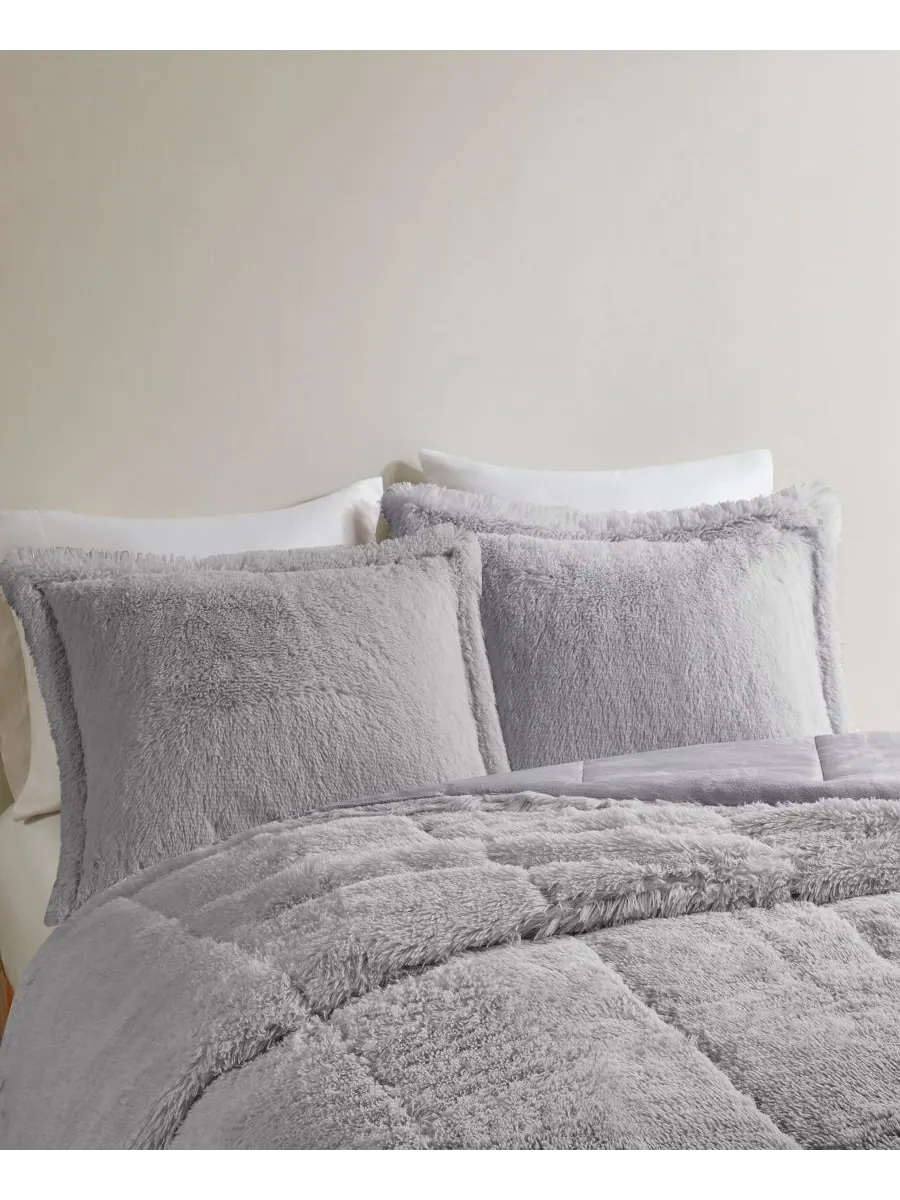 Комплект постельного белья Brielle Ombre из 3 предметов с пушистым искусственным мехом, размер — изображение 5 из 9, серый