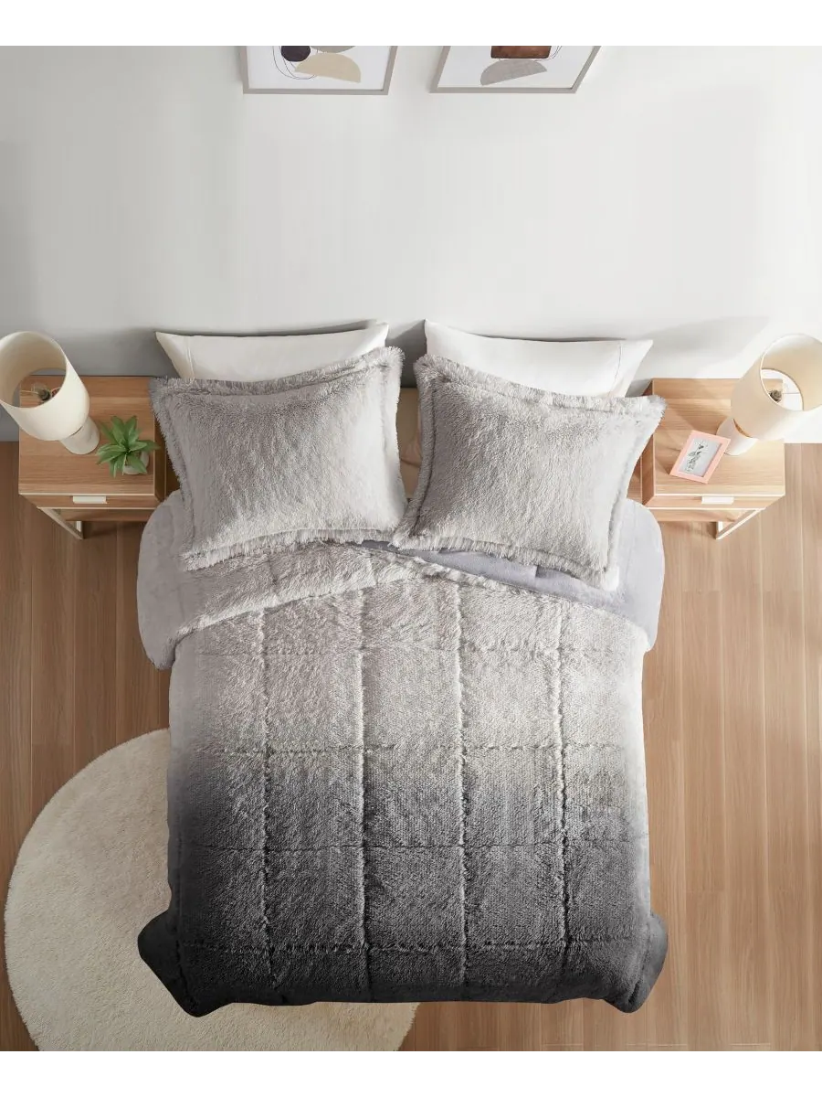 Комплект постельного белья Brielle Ombre из 3 предметов с пушистым искусственным мехом, размер — изображение 7 из 9, серый