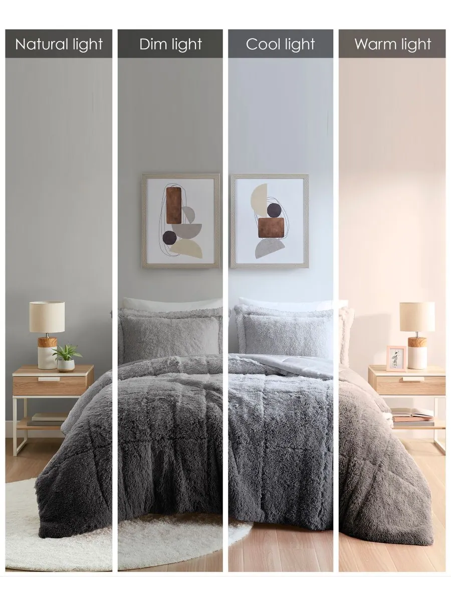 Комплект постельного белья Brielle Ombre из 3 предметов с пушистым искусственным мехом, размер — изображение 8 из 9, серый
