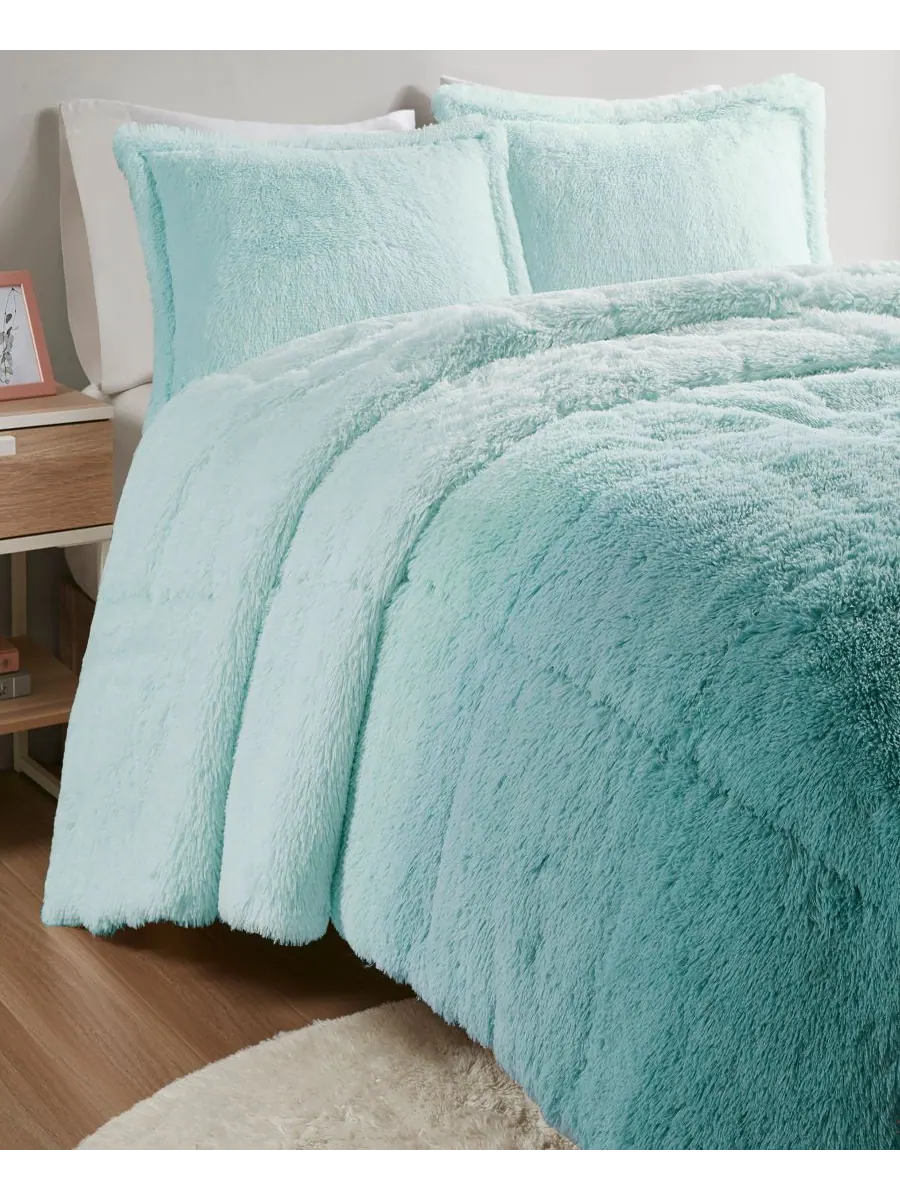 Комплект постельного белья Brielle Ombre из 3 предметов с пушистым искусственным мехом, размер — изображение 4 из 9, синий