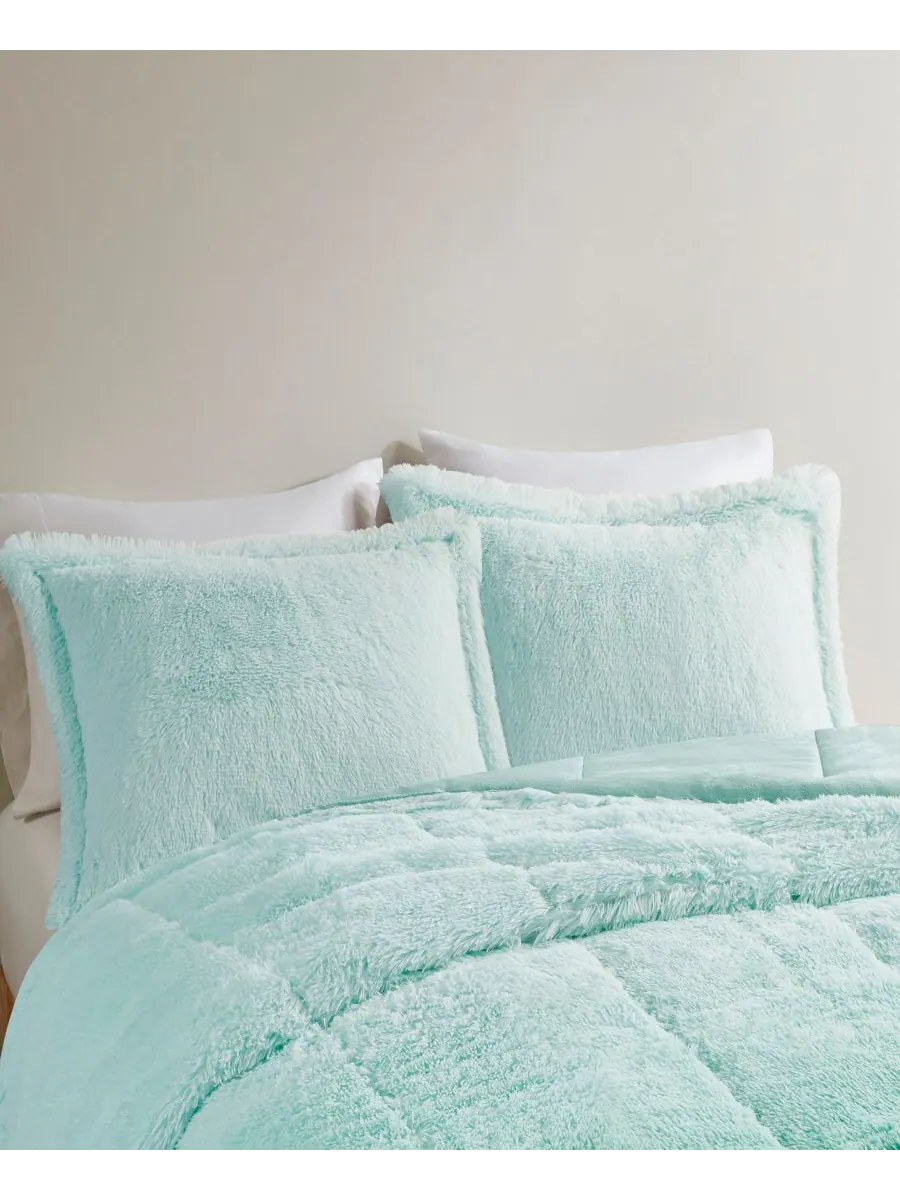 Комплект постельного белья Brielle Ombre из 3 предметов с пушистым искусственным мехом, размер — изображение 5 из 9, синий