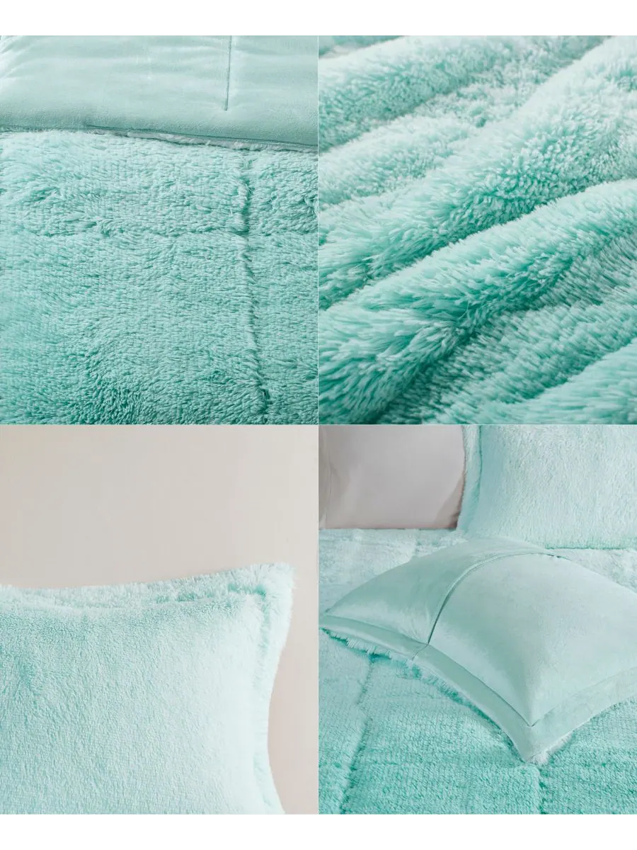Комплект постельного белья Brielle Ombre из 3 предметов с пушистым искусственным мехом, размер — изображение 6 из 9, синий