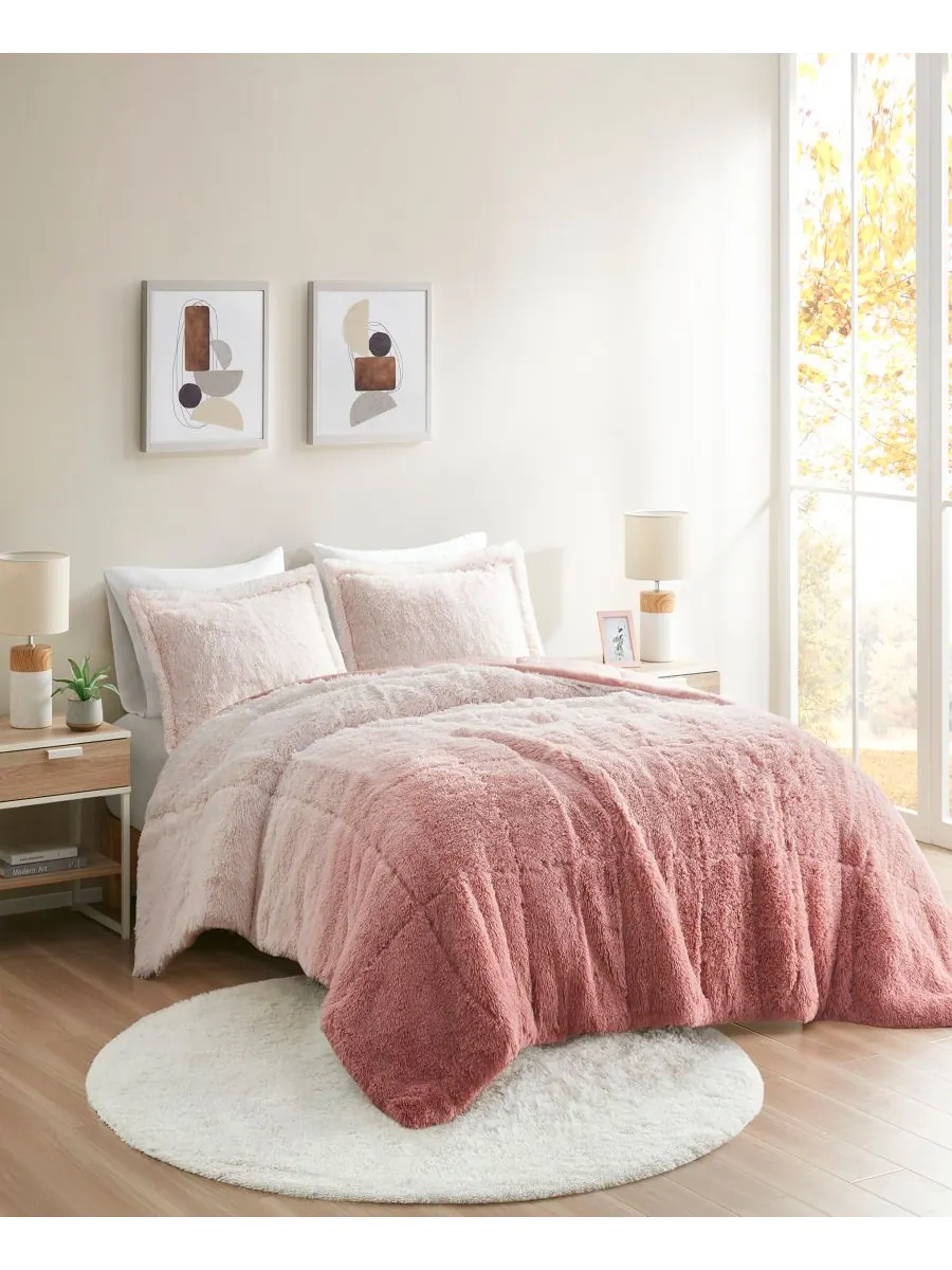 Комплект постельного белья Brielle Ombre из 3 предметов с пушистым искусственным мехом, размер — изображение 2 из 10