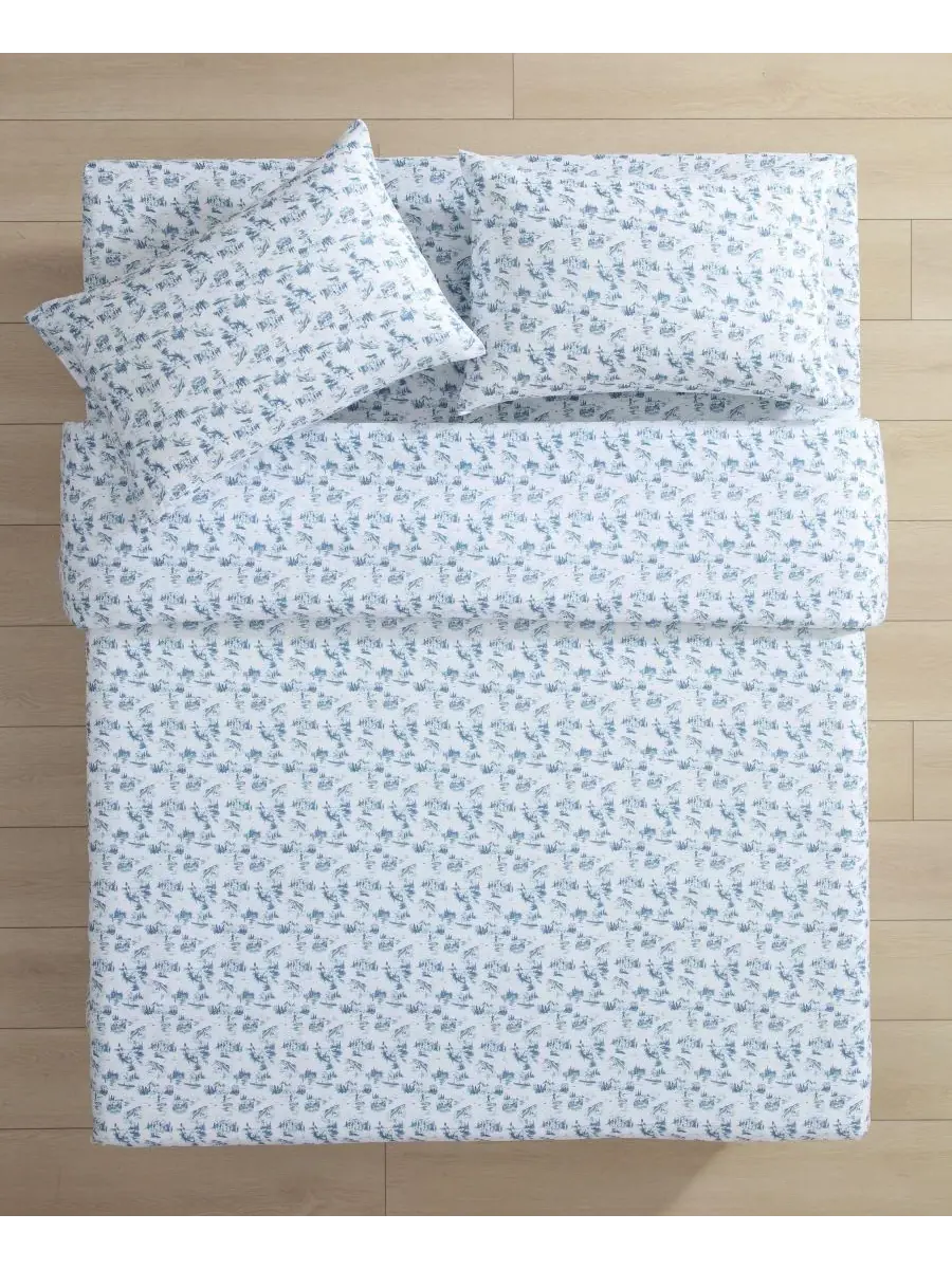 Комплект постельного белья Fish Town Toile из микрофибры с терморегулирующими свойствами, 4 — изображение 3 из 6, синий