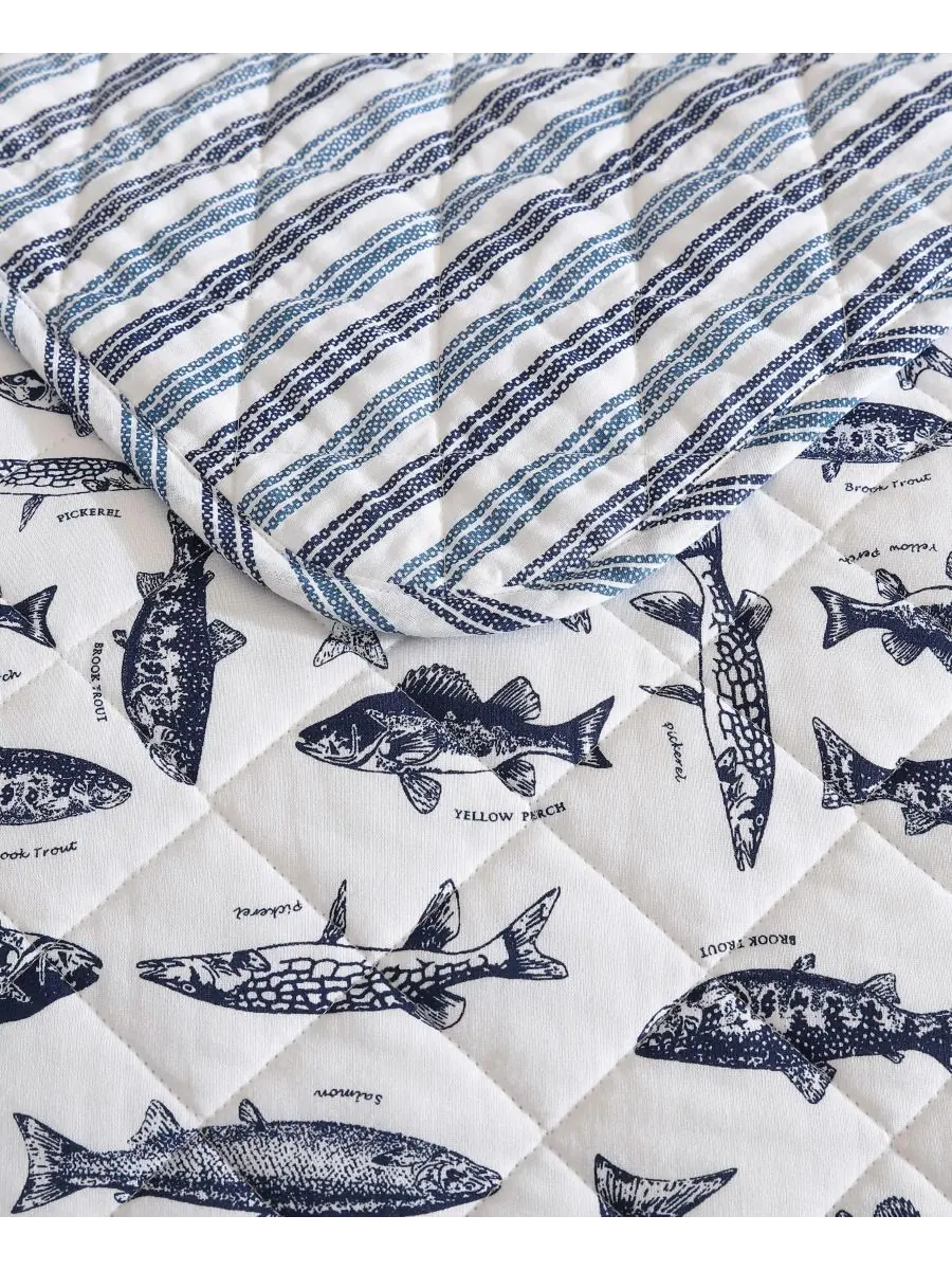 Комплект постельного белья Wes Fish из хлопка, 3 предмета, размер King Eddie Bauer — изображение 5 из 8, синий
