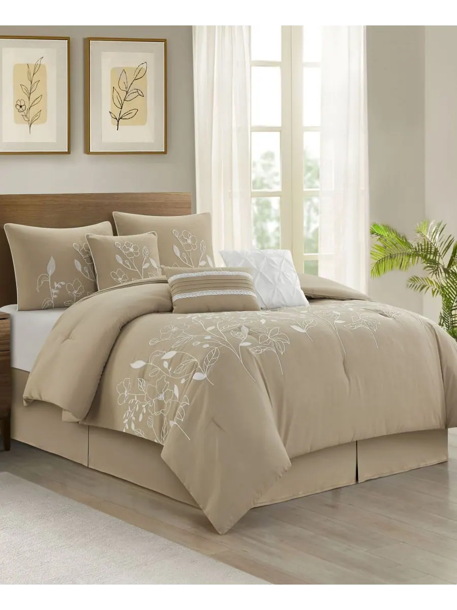 Комплект постельного белья Safina Floral из 7 предметов, размер Queen Stratford Park — изображение 3 из 5, тауп