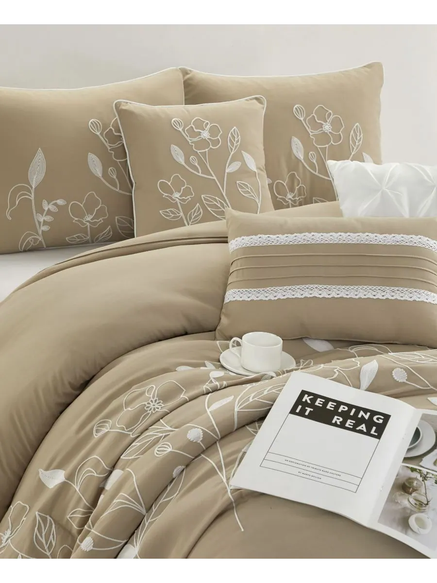 Комплект постельного белья Safina Floral из 7 предметов, размер Queen Stratford Park — изображение 4 из 5, тауп