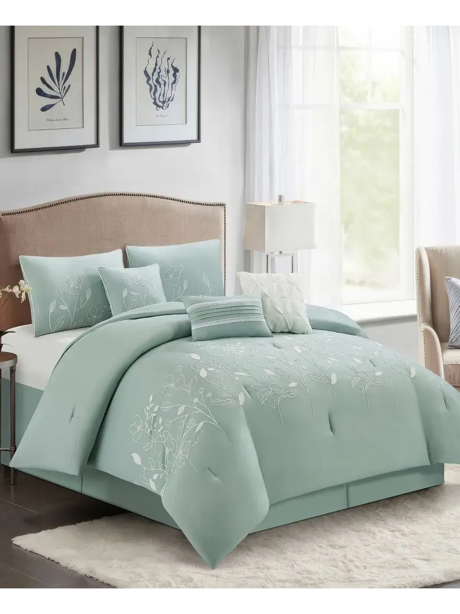 Комплект постельного белья Safina Floral из 7 предметов, размер Queen Stratford Park — изображение 2 из 10, зеленый
