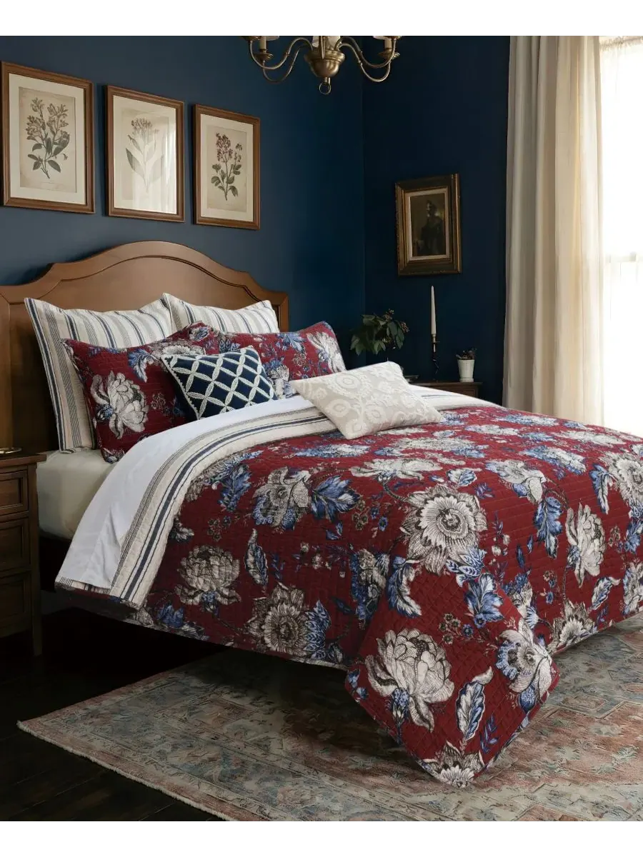 Комплект стеганого покрывала Royce Reversible, 3 предмета, Full/Queen Levtex Home — изображение 2 из 5, красный