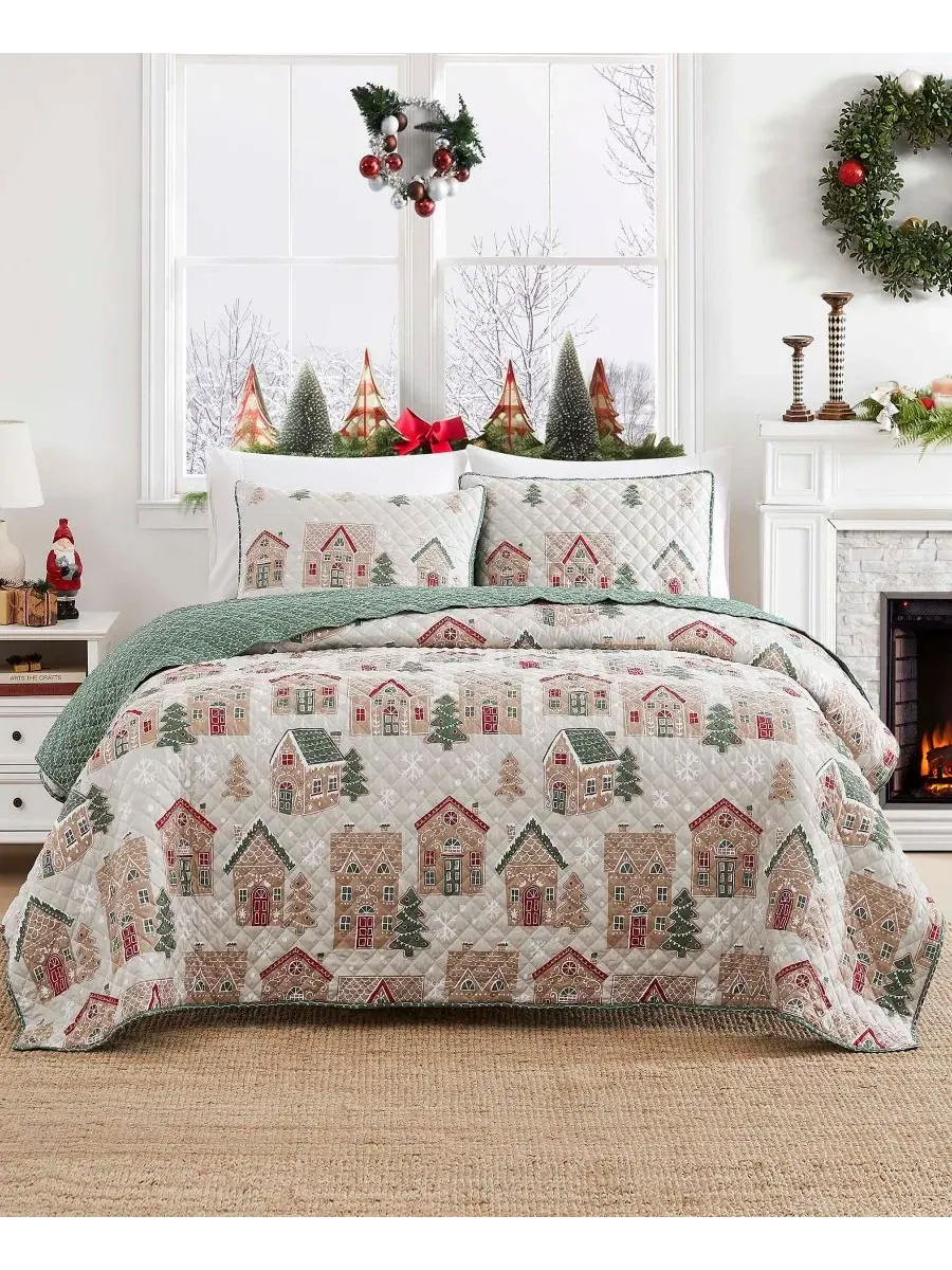 Комплект стеганого одеяла Gingerbread Reversible 3-Pc. King Avanti — изображение 2 из 3, хаки