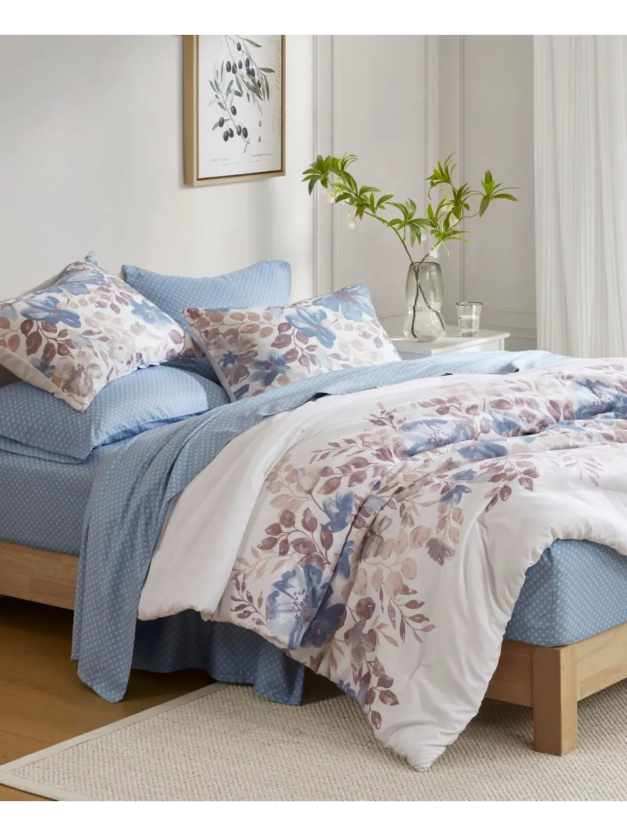 Комплект постельного белья Luna Floral, 5 предметов, размер Twin Madison Park Essentials — изображение 6 из 10, синий