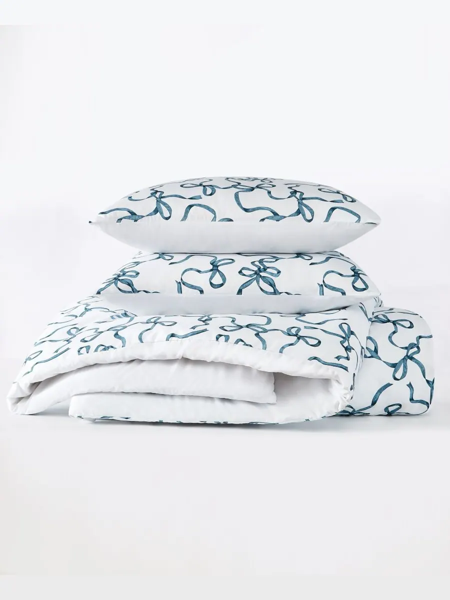 Комплект постельного белья "Printed Bow Whimsy" из 3 предметов, размер Full/Queen Truly Soft — изображение 4 из 5, синий