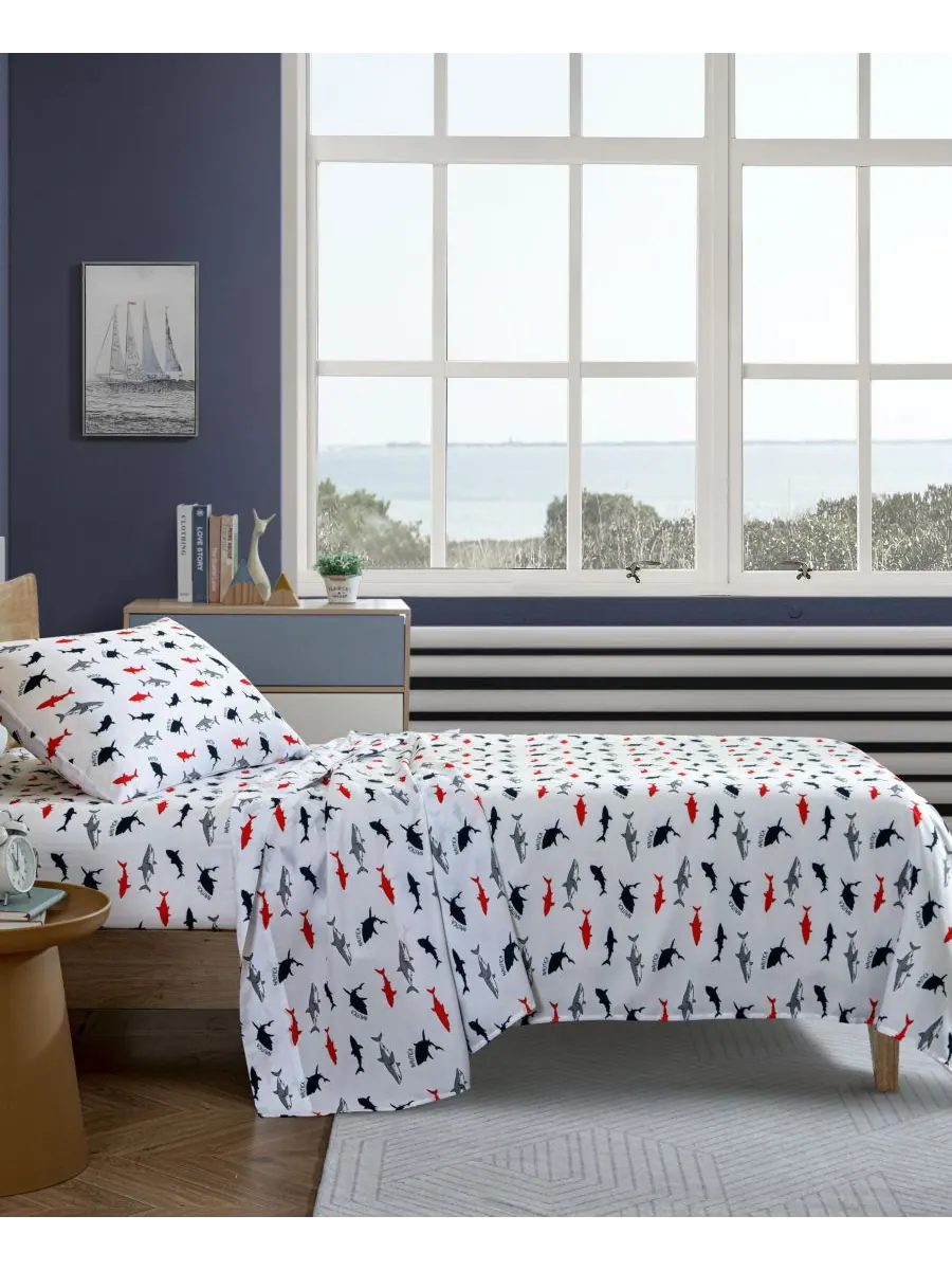 Комплект постельного белья Branson Sharks из микрофибры, 3 предмета, размер Twin XL Nautica — изображение 2 из 6, темно-синий