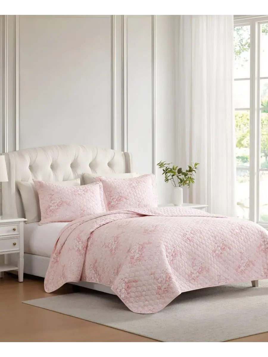 Двусторонний стеганый комплект Toile Delightful, 2 предмета, размер Twin Laura Ashley — изображение 2 из 8, бледный розовый