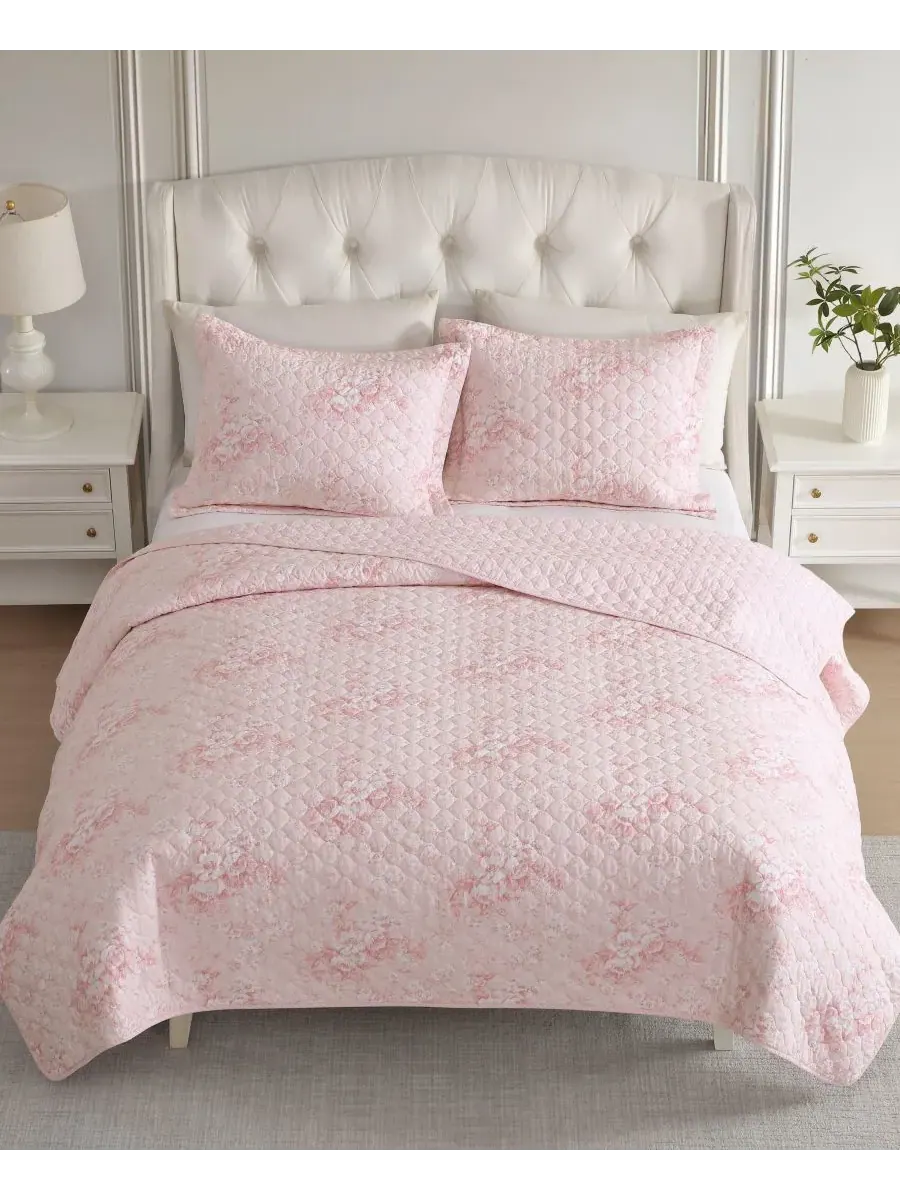 Двусторонний стеганый комплект Toile Delightful, 2 предмета, размер Twin Laura Ashley — изображение 3 из 8, бледный розовый