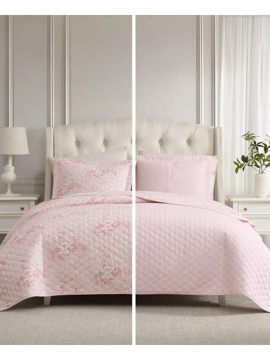 Двусторонний стеганый комплект Toile Delightful, 2 предмета, размер Twin Laura Ashley — изображение 4 из 8, бледный розовый