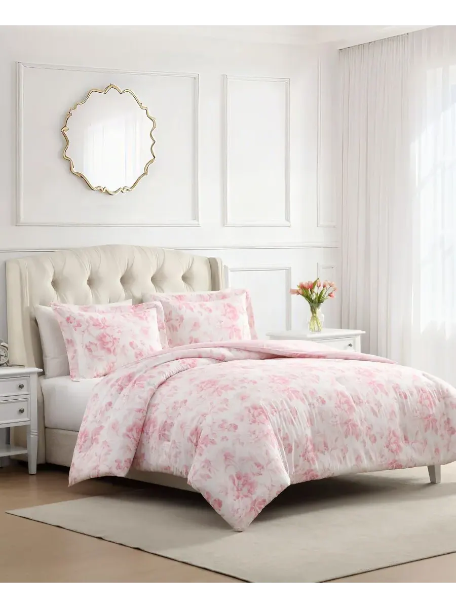Комплект постельного белья Anja Textured Toile из 3 предметов, размер King Laura Ashley — изображение 1 из 6, розовый