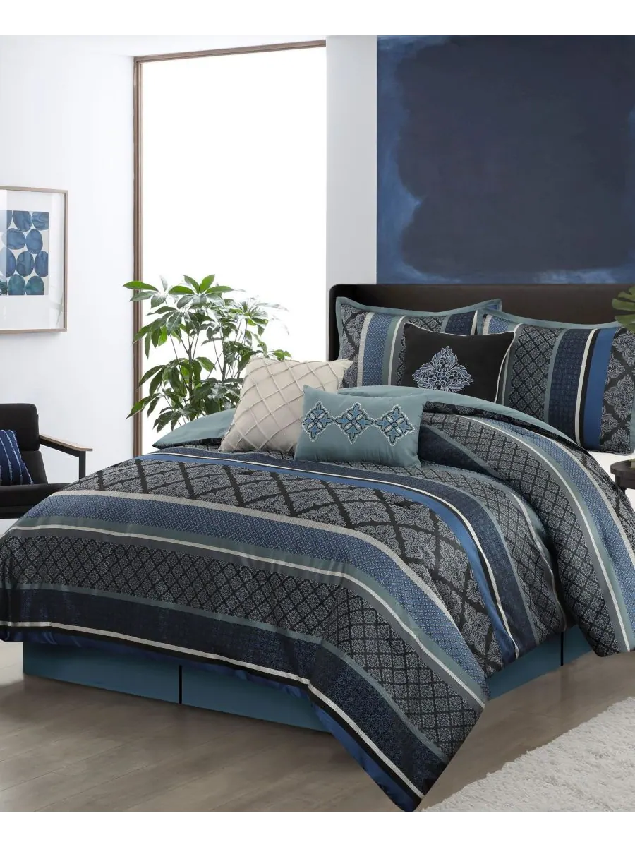 Комплект постельного белья Tefia Jacquard Damask, 7 предметов, размер King Stratford Park — изображение 1 из 5, синий