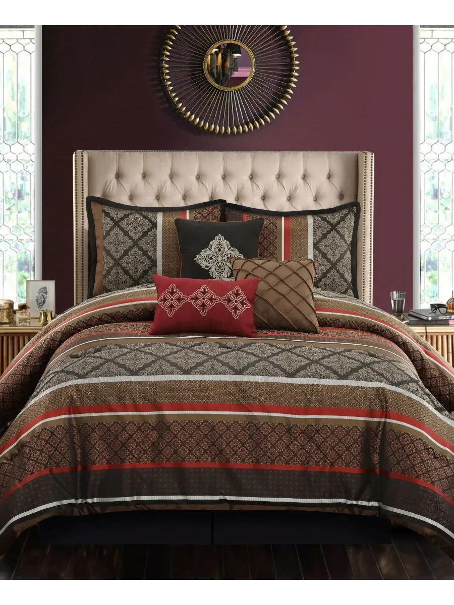 Комплект постельного белья Tefia Jacquard Damask, 7 предметов, размер King Stratford Park — изображение 5 из 5, красный