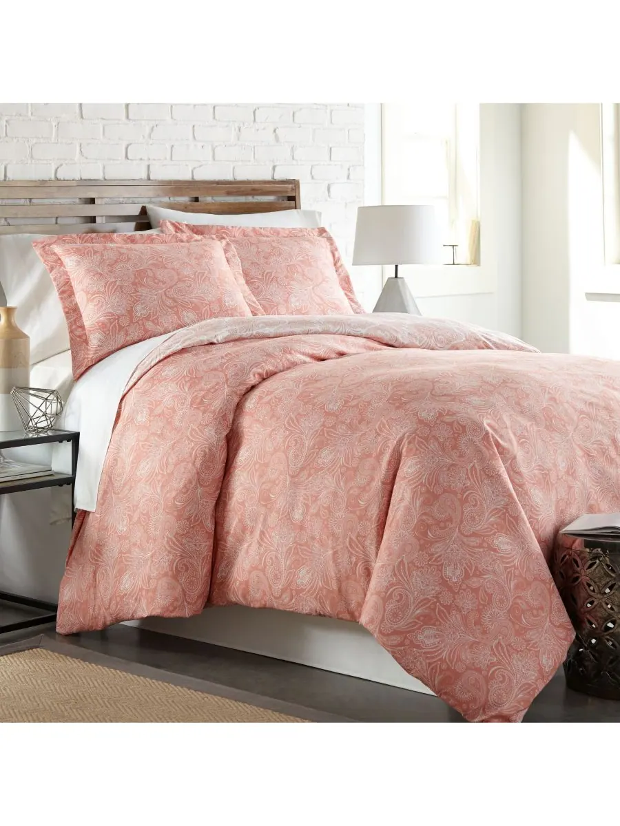 Идеальный комплект постельного белья с узором «пейсли», размер Full/Queen Southshore Fine Linens — изображение 1 из 5, коралл