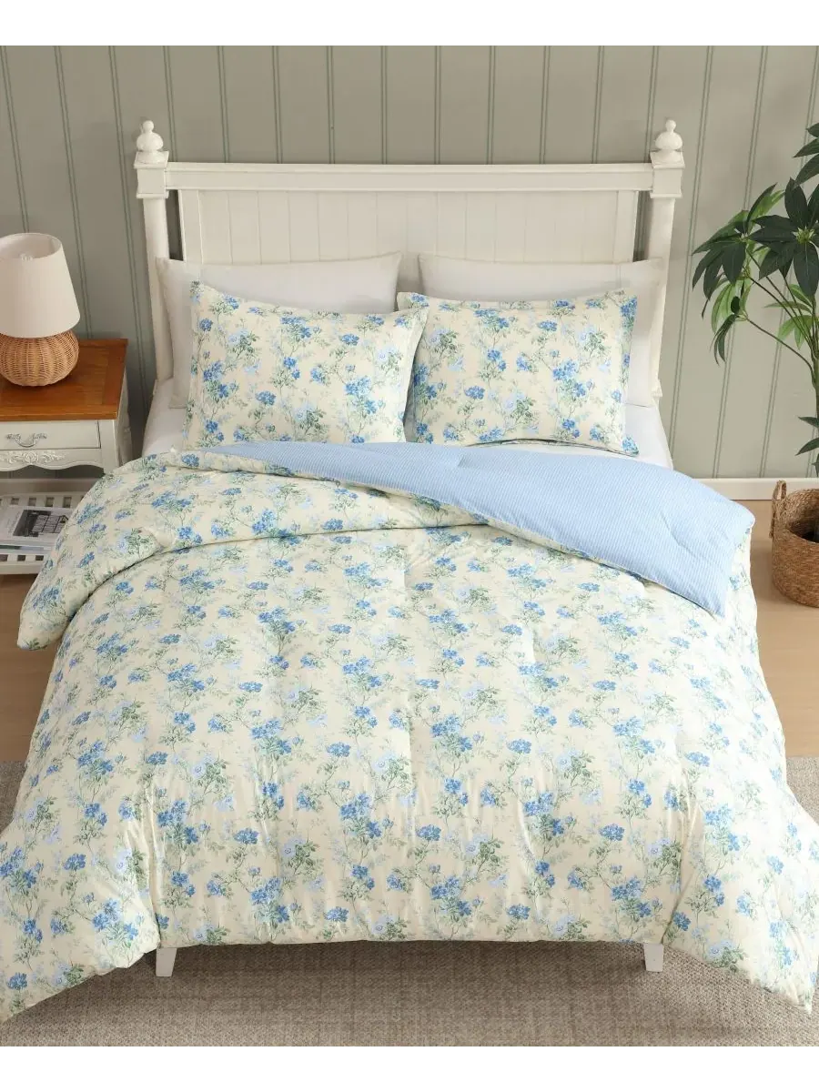 Комплект постельного белья Blossom Dance из 3 предметов, размер King Laura Ashley — изображение 3 из 7, желтый синий