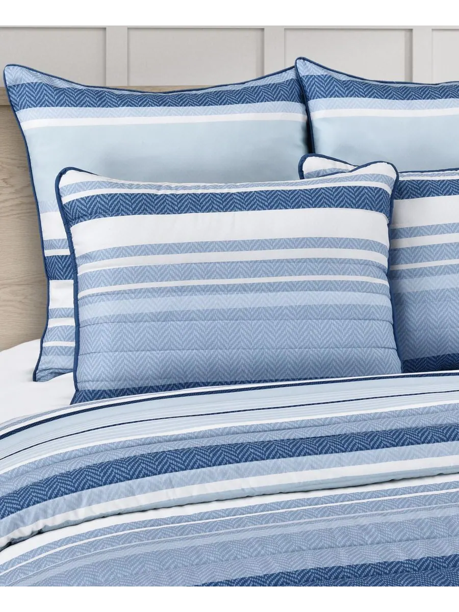 Комплект постельного белья Carson Multi-Stripe из 3 предметов, размер Full/Queen Royal Court — изображение 2 из 4, синий