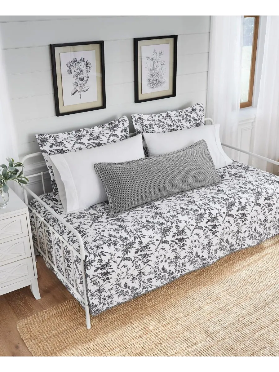 Комплект постельного белья Amberley Cotton из 4 предметов, для дивана-кровати Laura Ashley — изображение 2 из 5, черный/белый