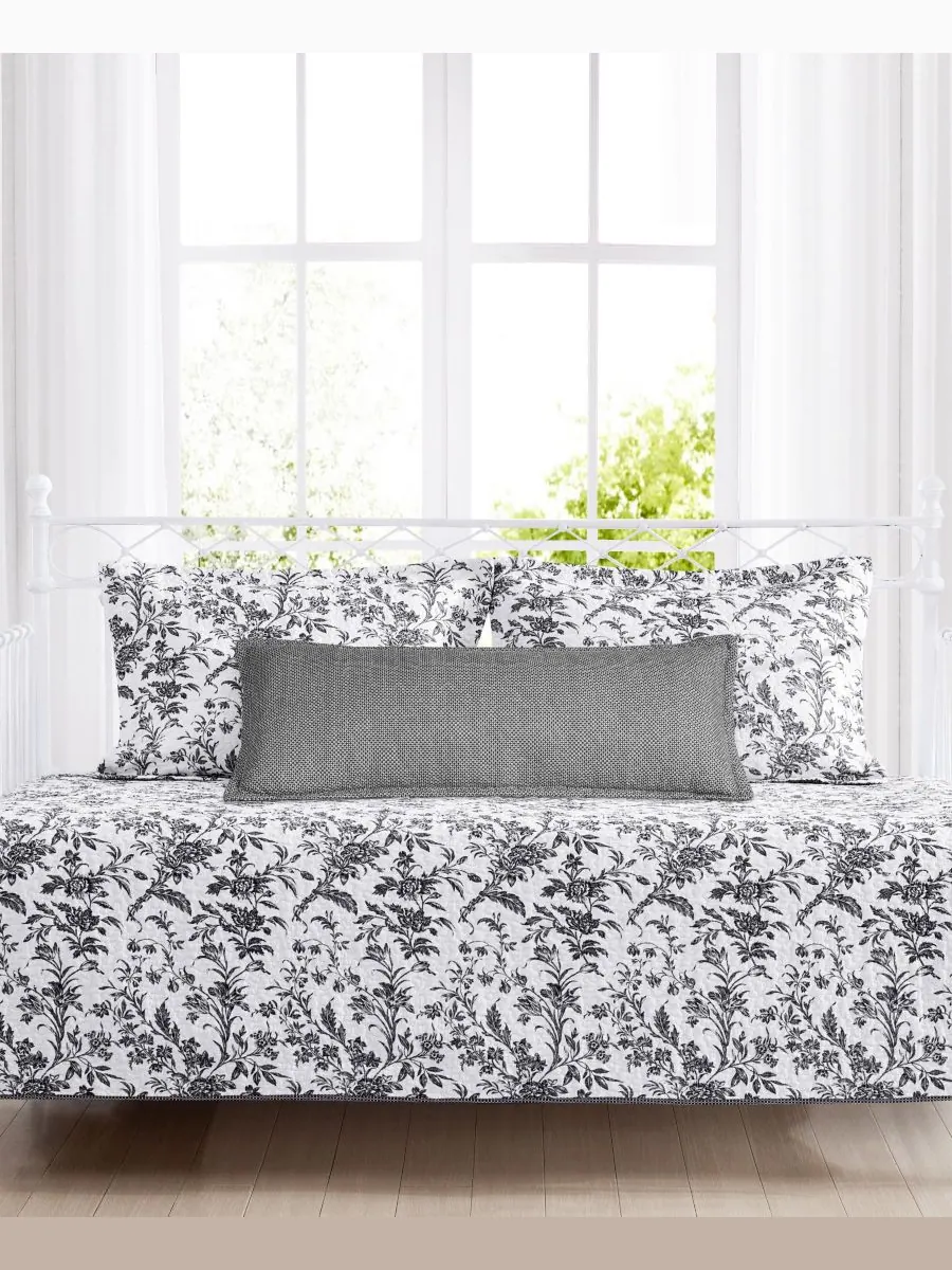 Комплект постельного белья Amberley Cotton из 4 предметов, для дивана-кровати Laura Ashley — изображение 3 из 5, черный/белый