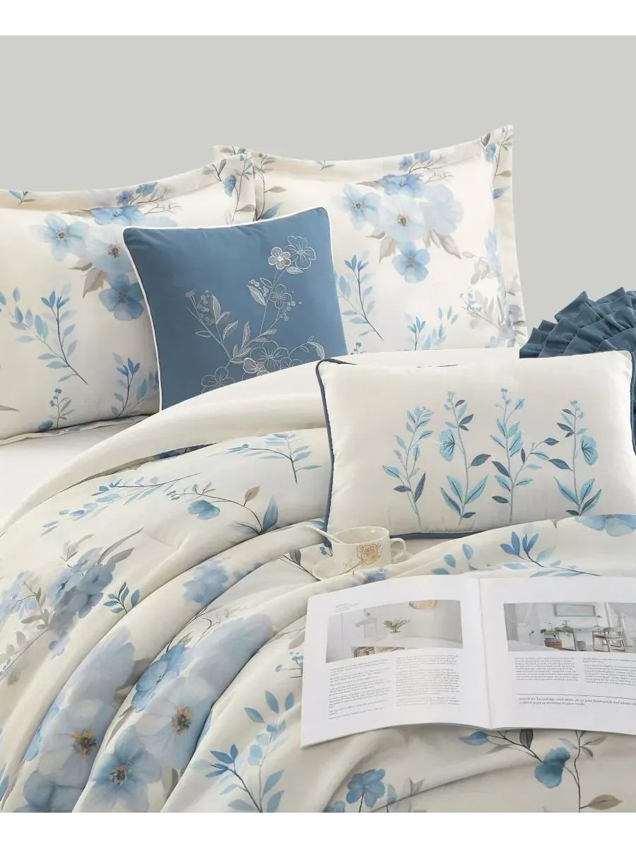 Комплект постельного белья Karly Floral, 7 предметов, Queen Stratford Park — изображение 2 из 7, синий